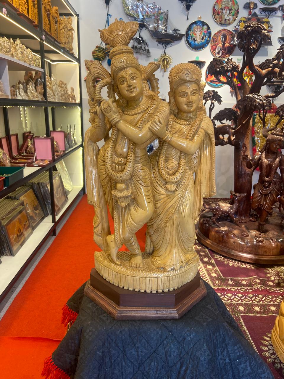 Handcrafted Wooden Radha Krishna Sculpture | Gallory Hive