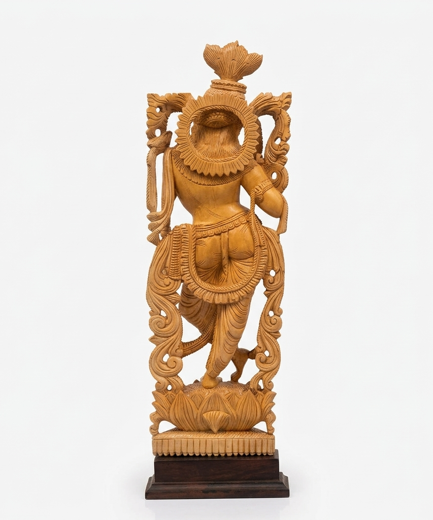 Handcrafted Wooden Vrindavan Krishna Sculpture | Gallory Hive