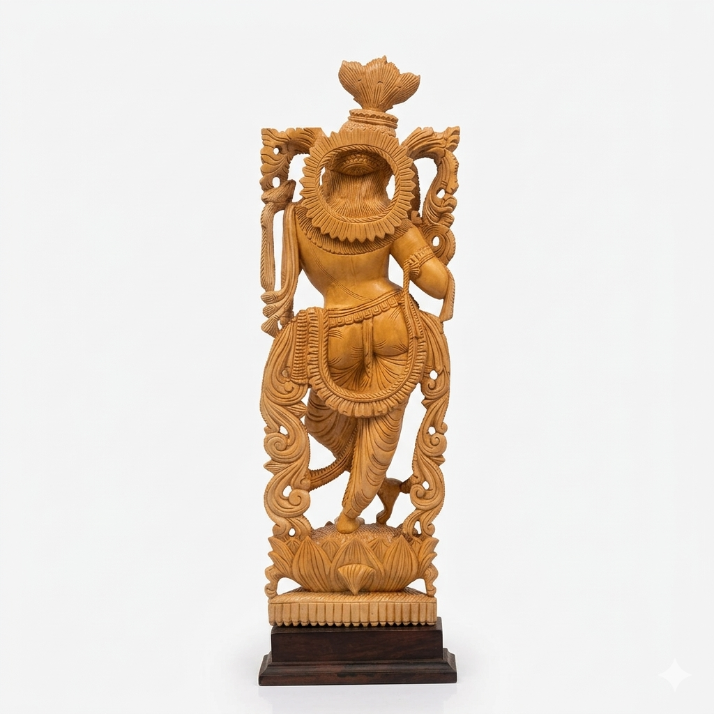 Handcrafted Wooden Vrindavan Krishna Sculpture | Gallory Hive