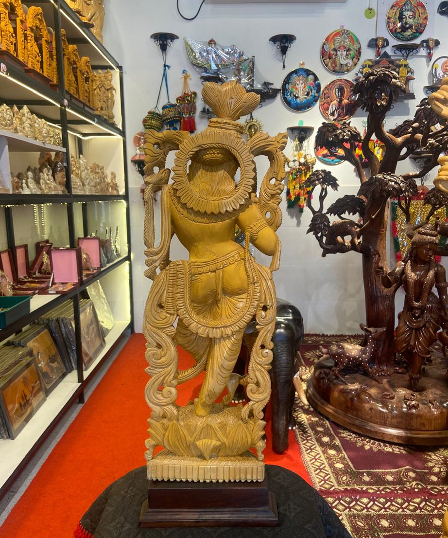 Handcrafted Wooden Vrindavan Krishna Sculpture | Gallory Hive