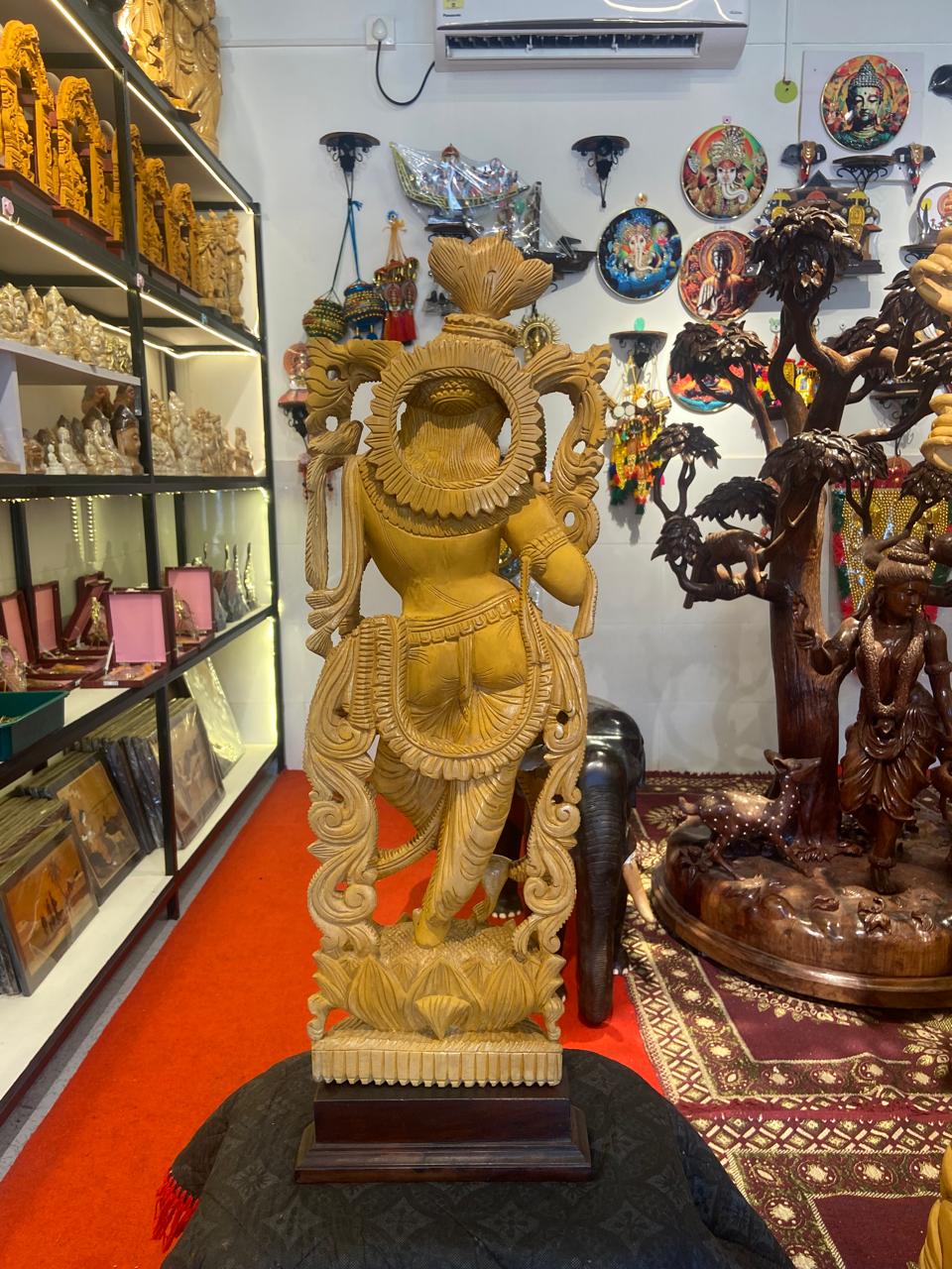 Handcrafted Wooden Vrindavan Krishna Sculpture | Gallory Hive