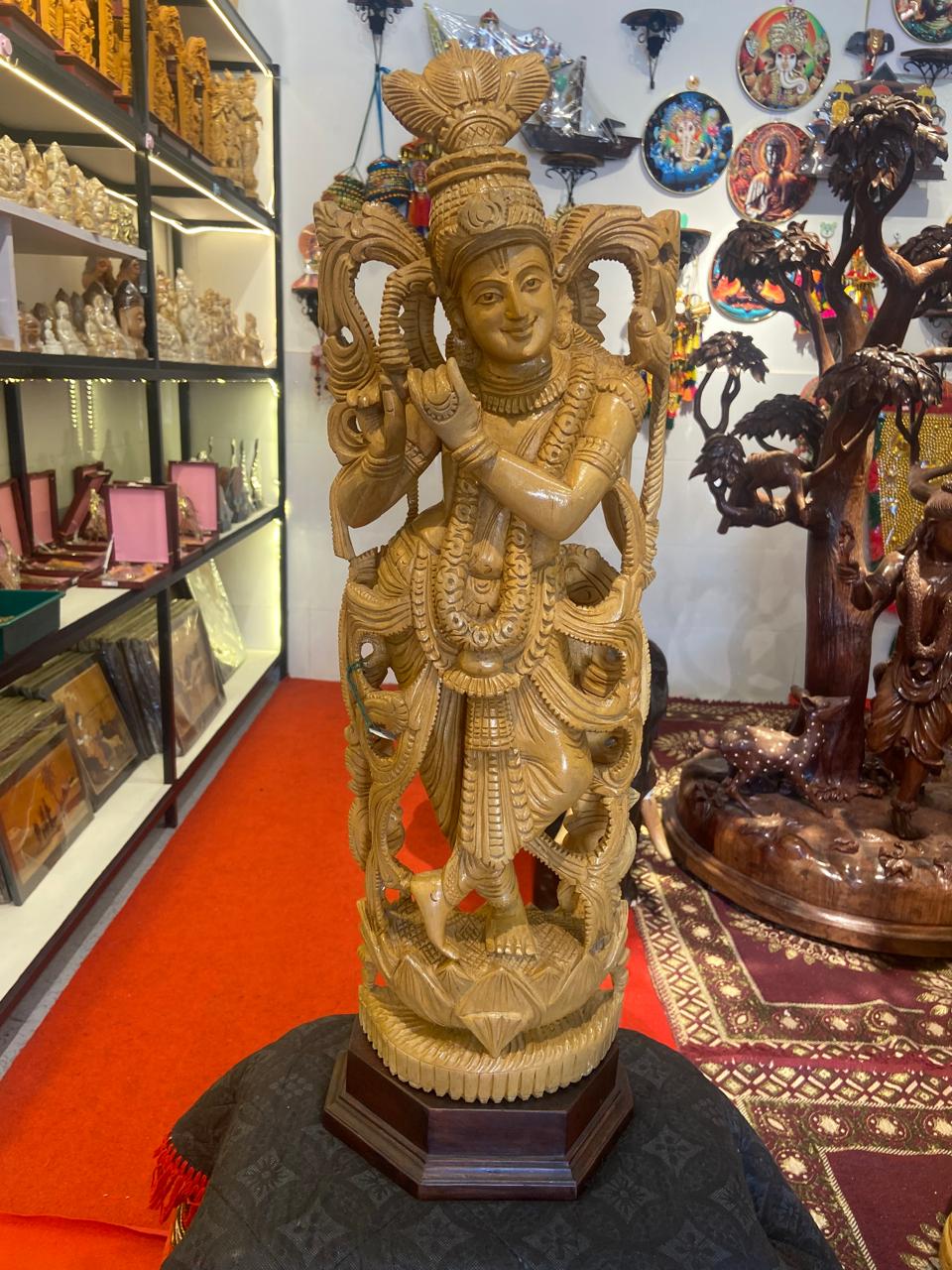 Handcrafted Wooden Vrindavan Krishna Sculpture | Gallory Hive