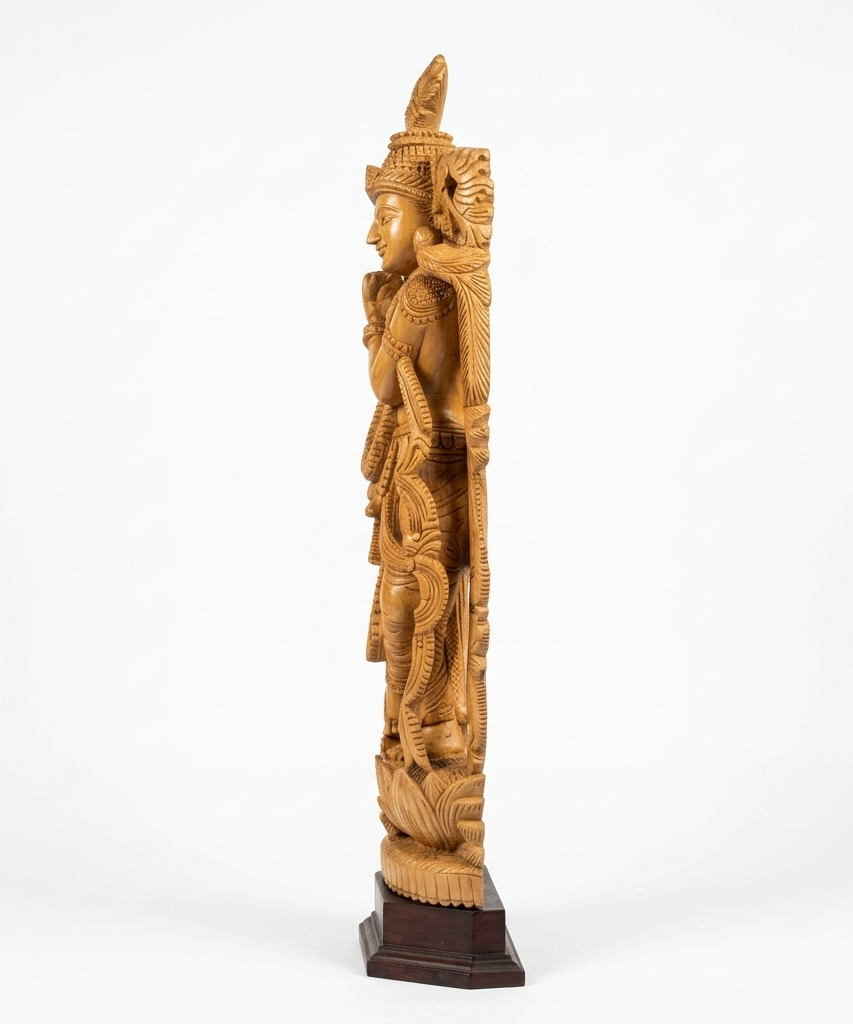 Handcrafted Wooden Vrindavan Krishna Sculpture | Gallory Hive