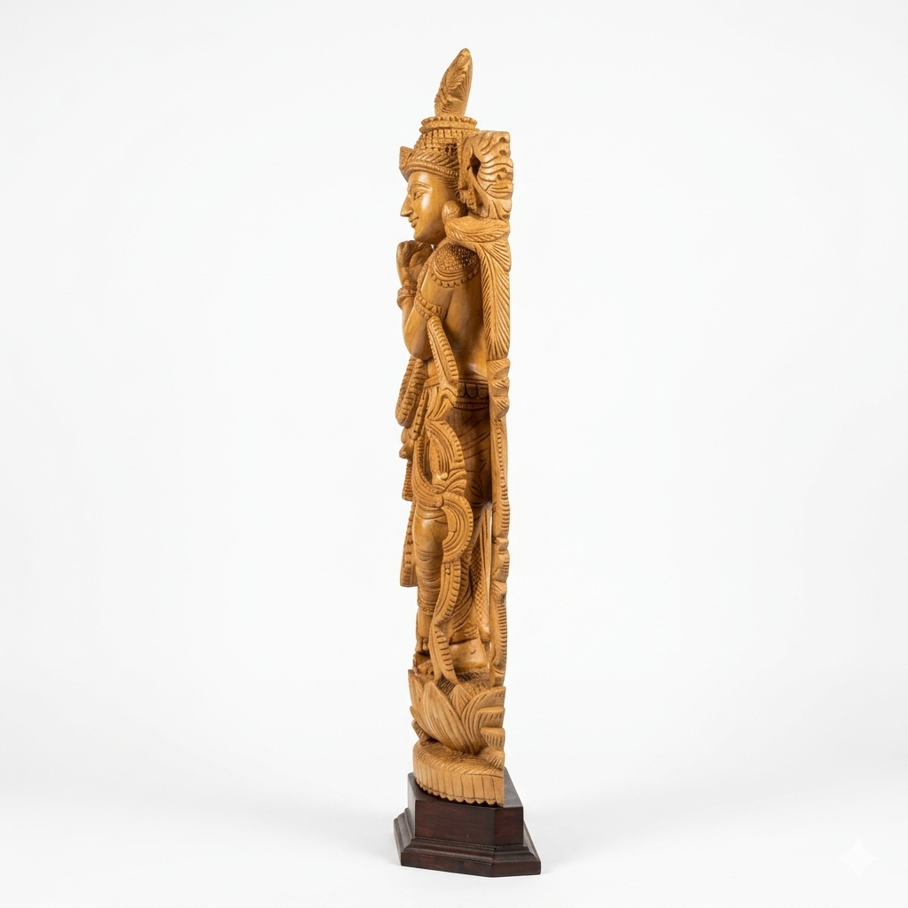 Handcrafted Wooden Vrindavan Krishna Sculpture | Gallory Hive