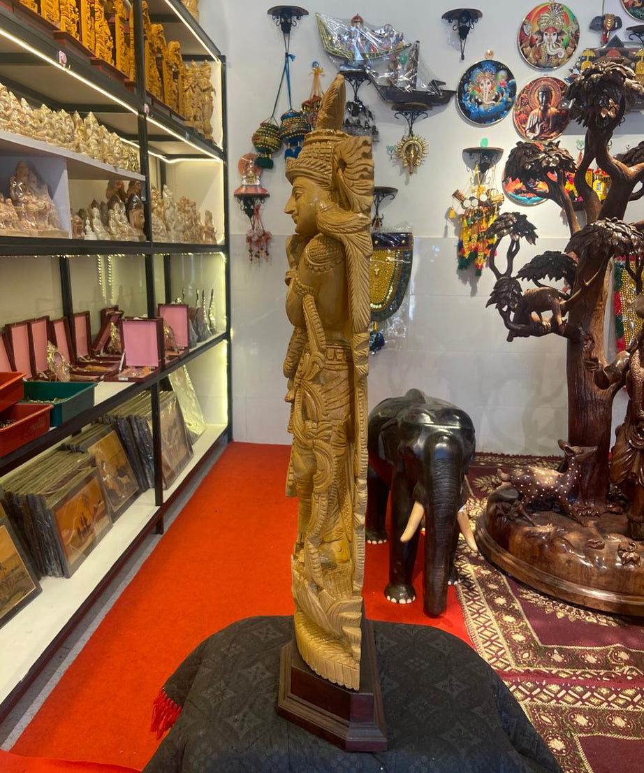 Handcrafted Wooden Vrindavan Krishna Sculpture | Gallory Hive