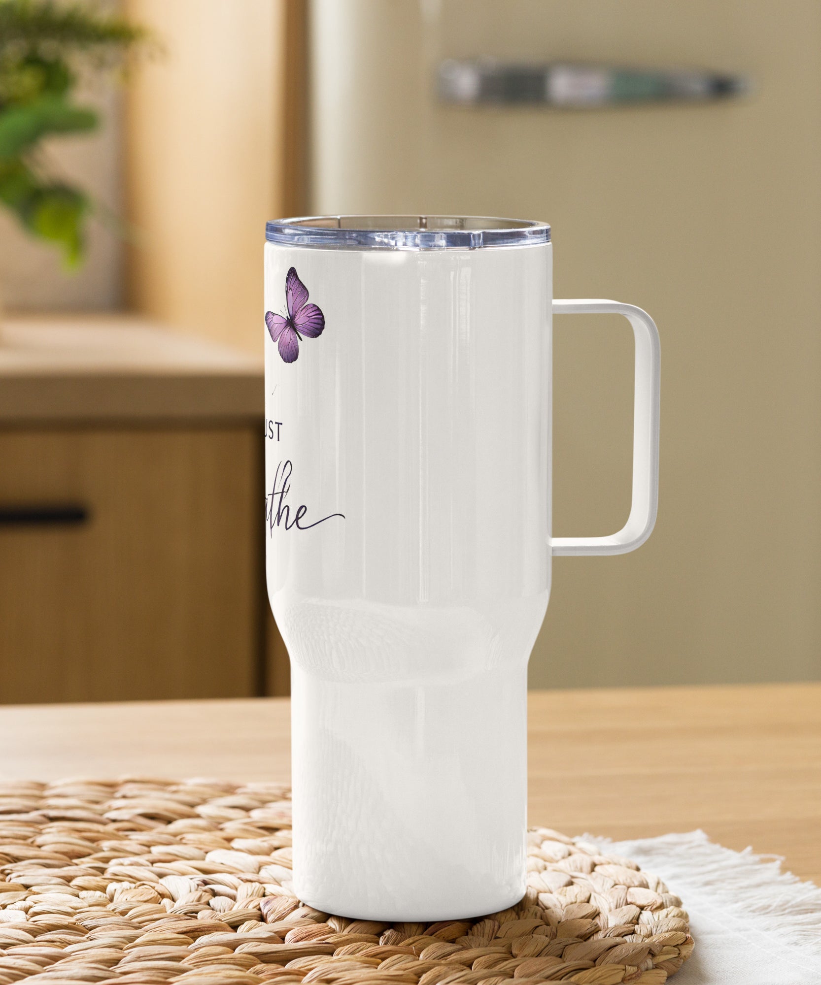 Just Breathe Travel mug with a handle | Gallory Hive