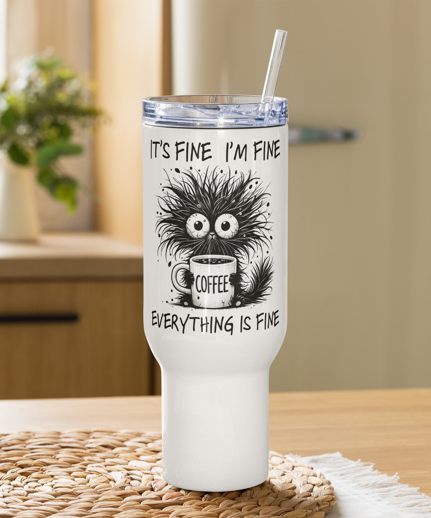 Quirky Coffee Cat Insulated Travel Mug | Gallory Hive