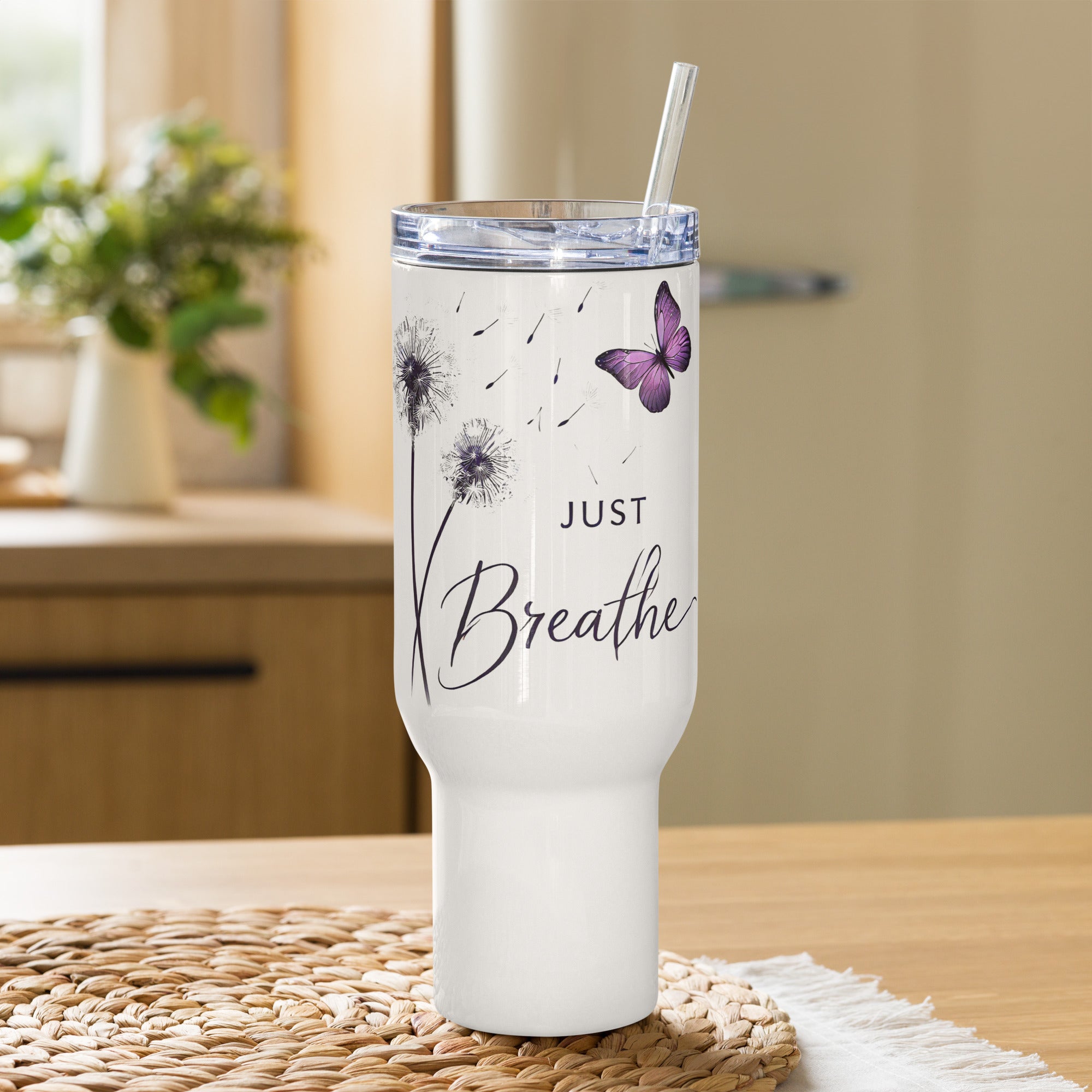 Just Breathe Travel mug with a handle | Gallory Hive