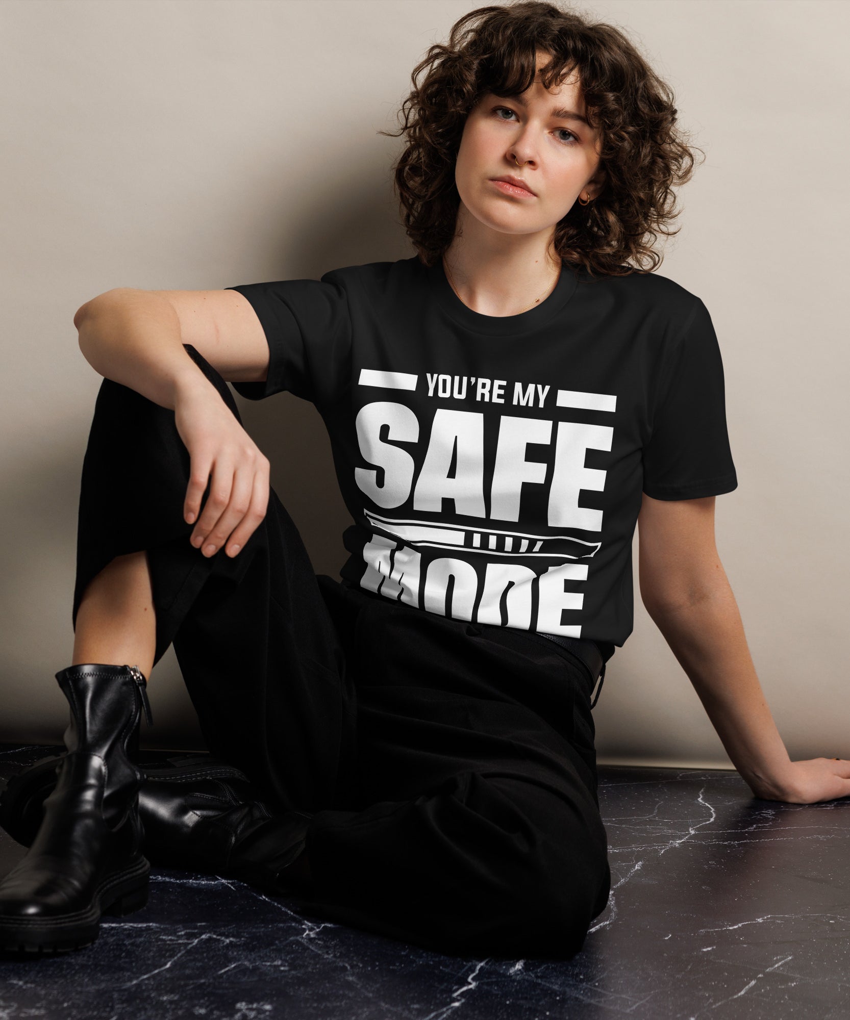 Safe Mode Typography Premium Cotton T-Shirt | Gallory Hive