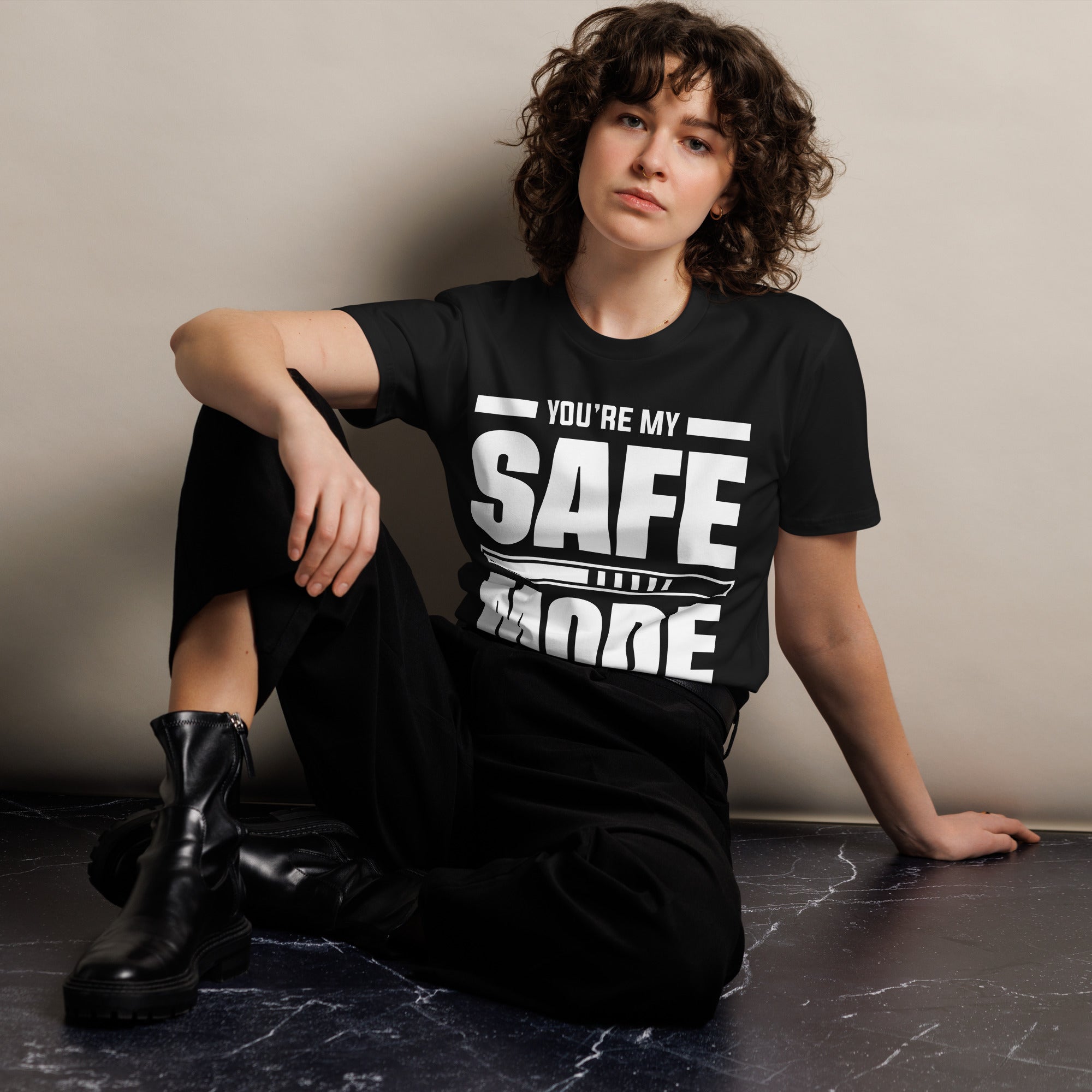 Safe Mode Typography Premium Cotton T-Shirt | Gallory Hive