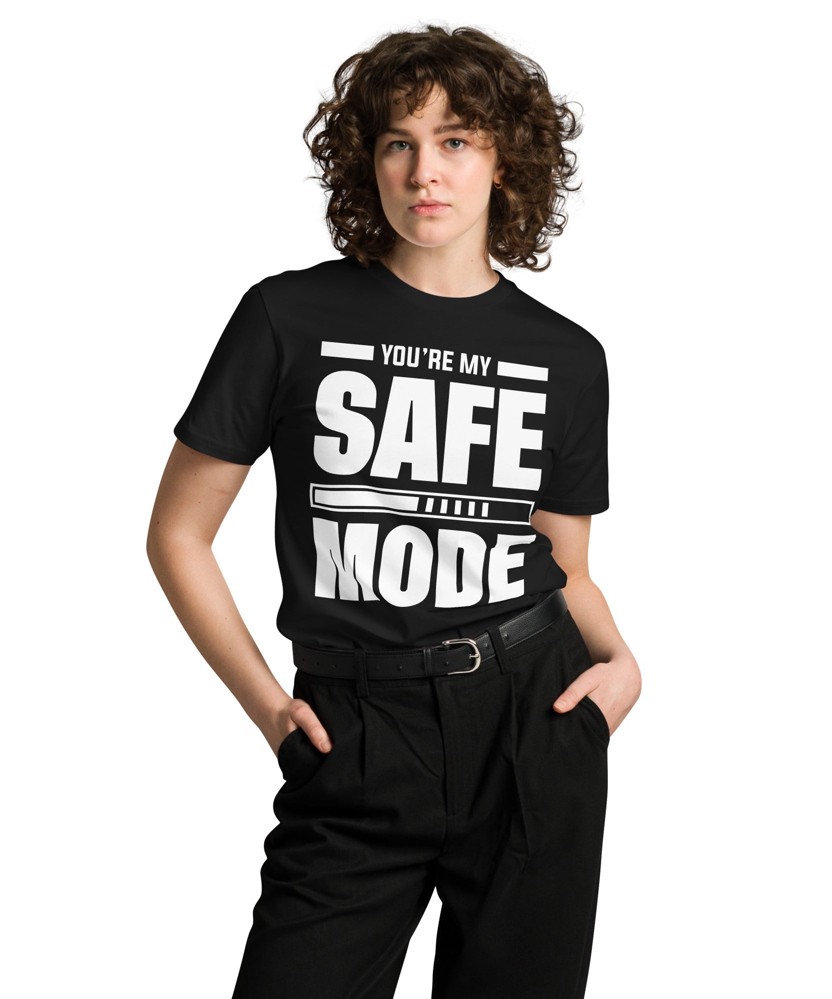Safe Mode Typography Premium Cotton T-Shirt | Gallory Hive