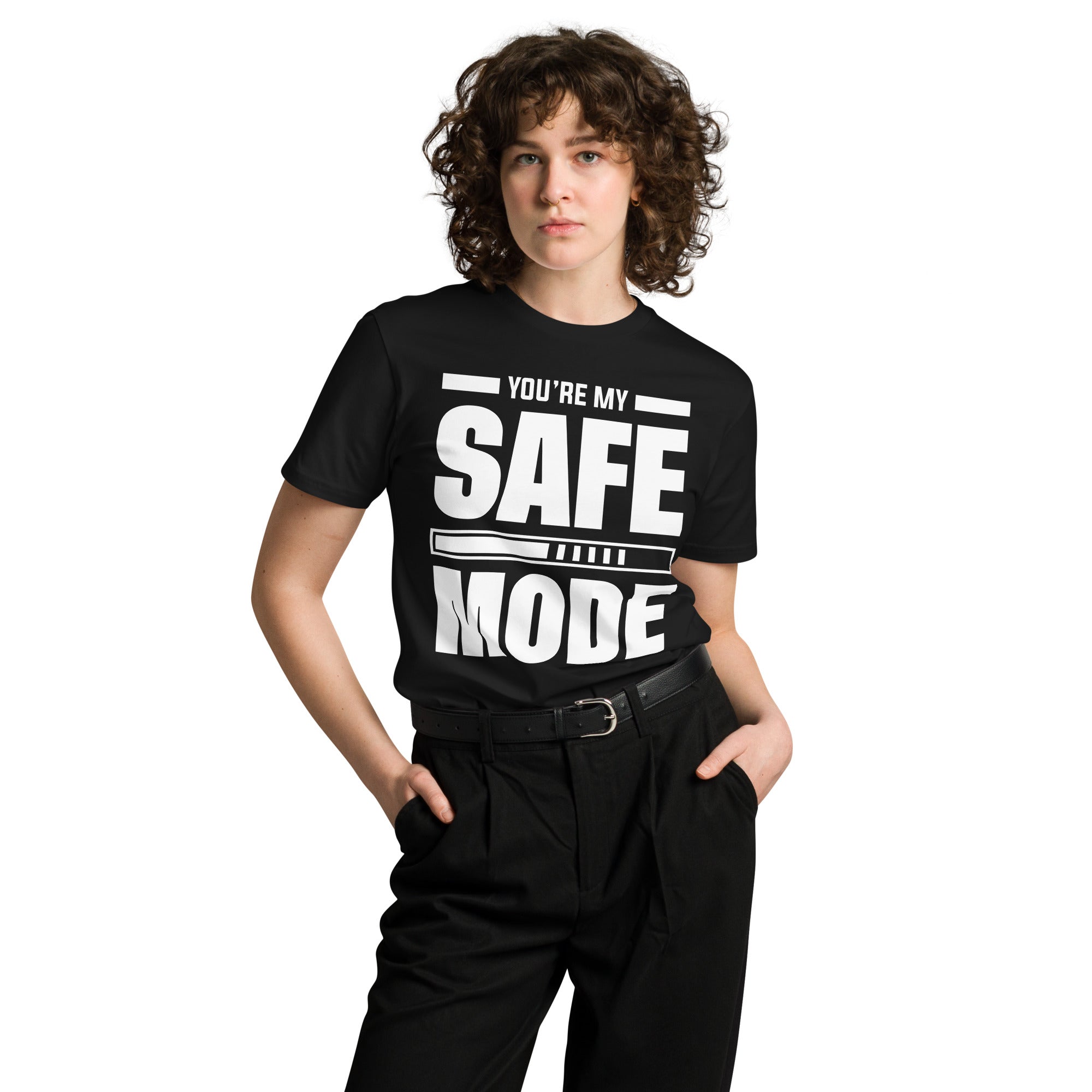 Safe Mode Typography Premium Cotton T-Shirt | Gallory Hive