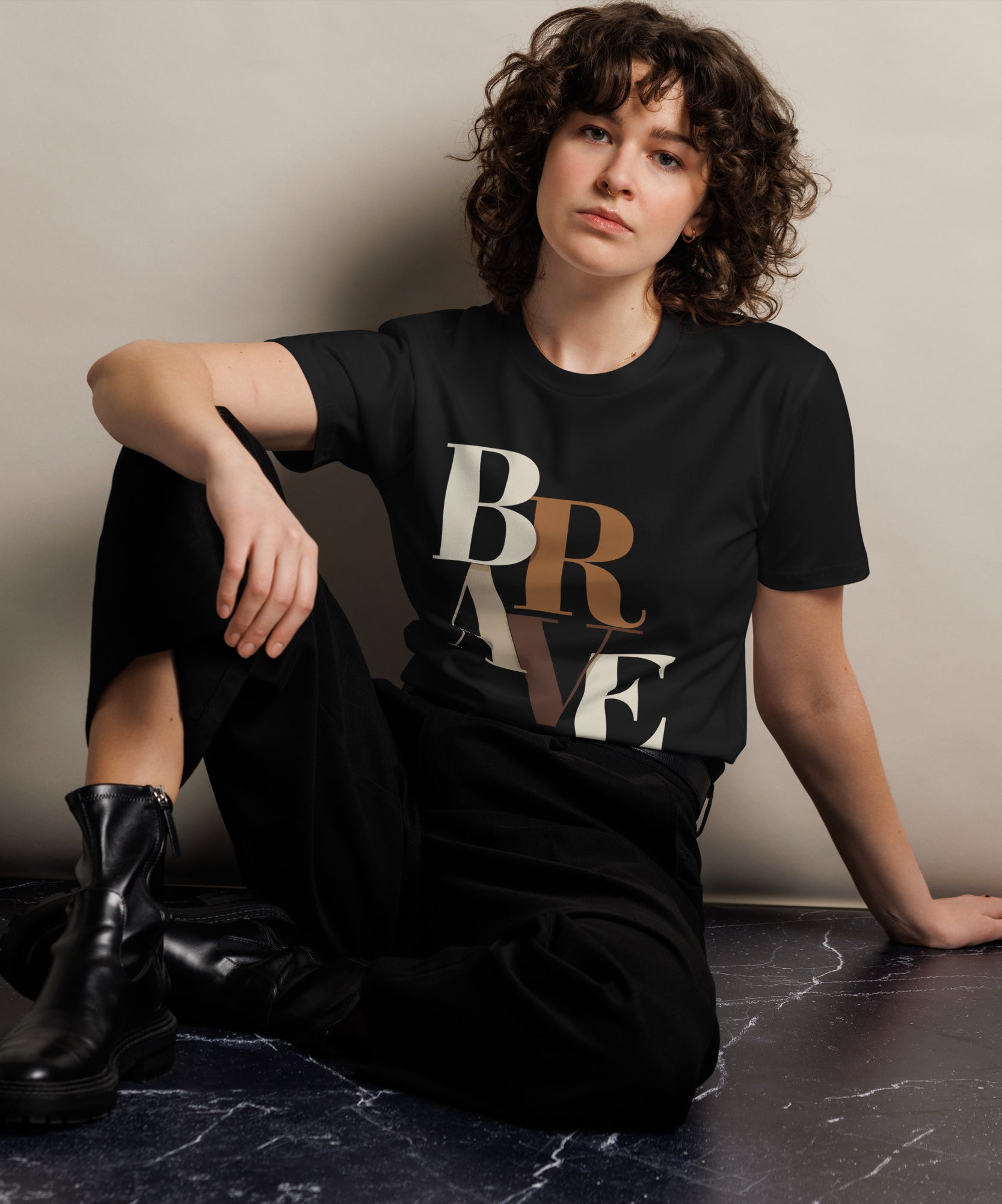 BRAVE Minimalist Neutral Typography Premium T-Shirt | Gallory Hive