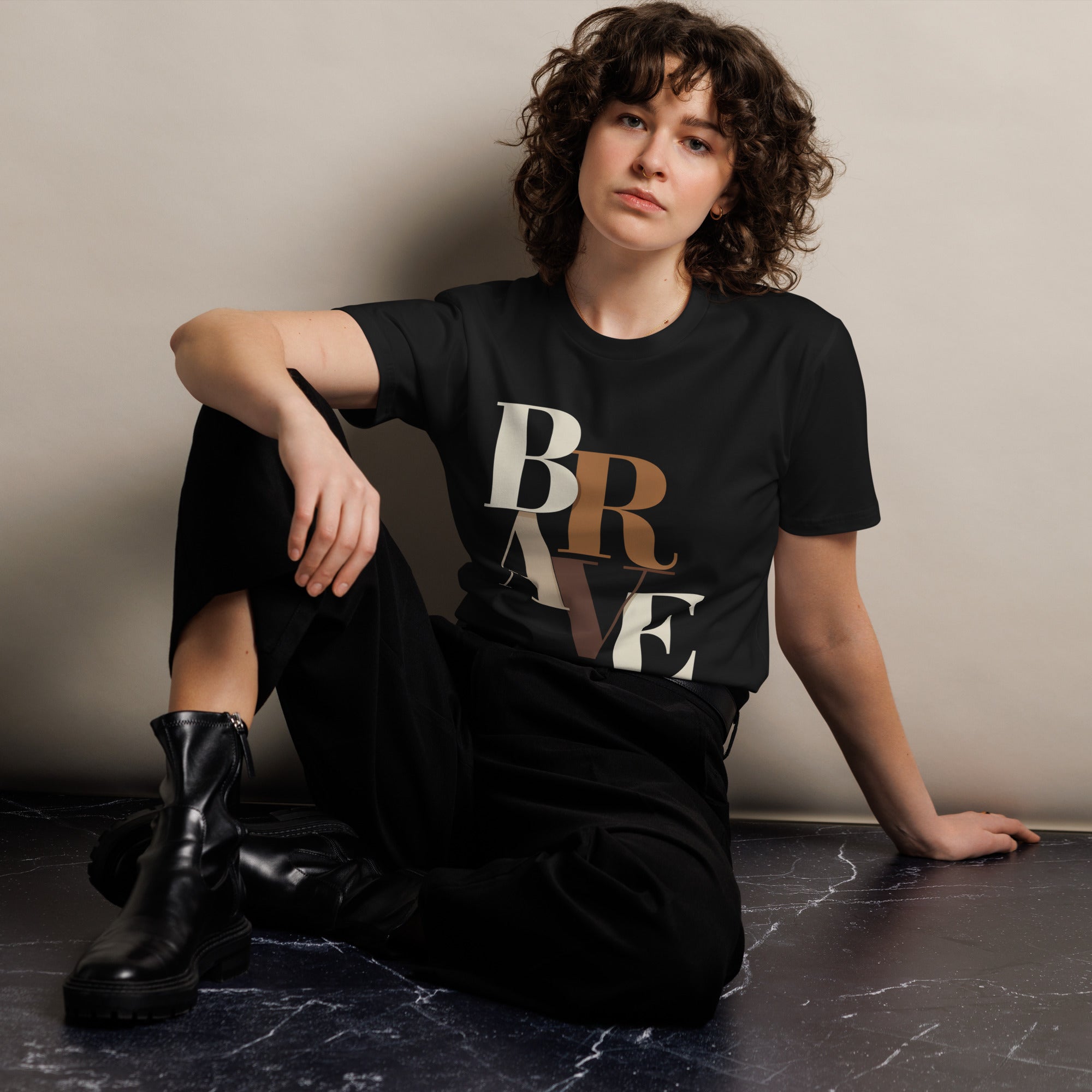 BRAVE Minimalist Neutral Typography Premium T-Shirt | Gallory Hive