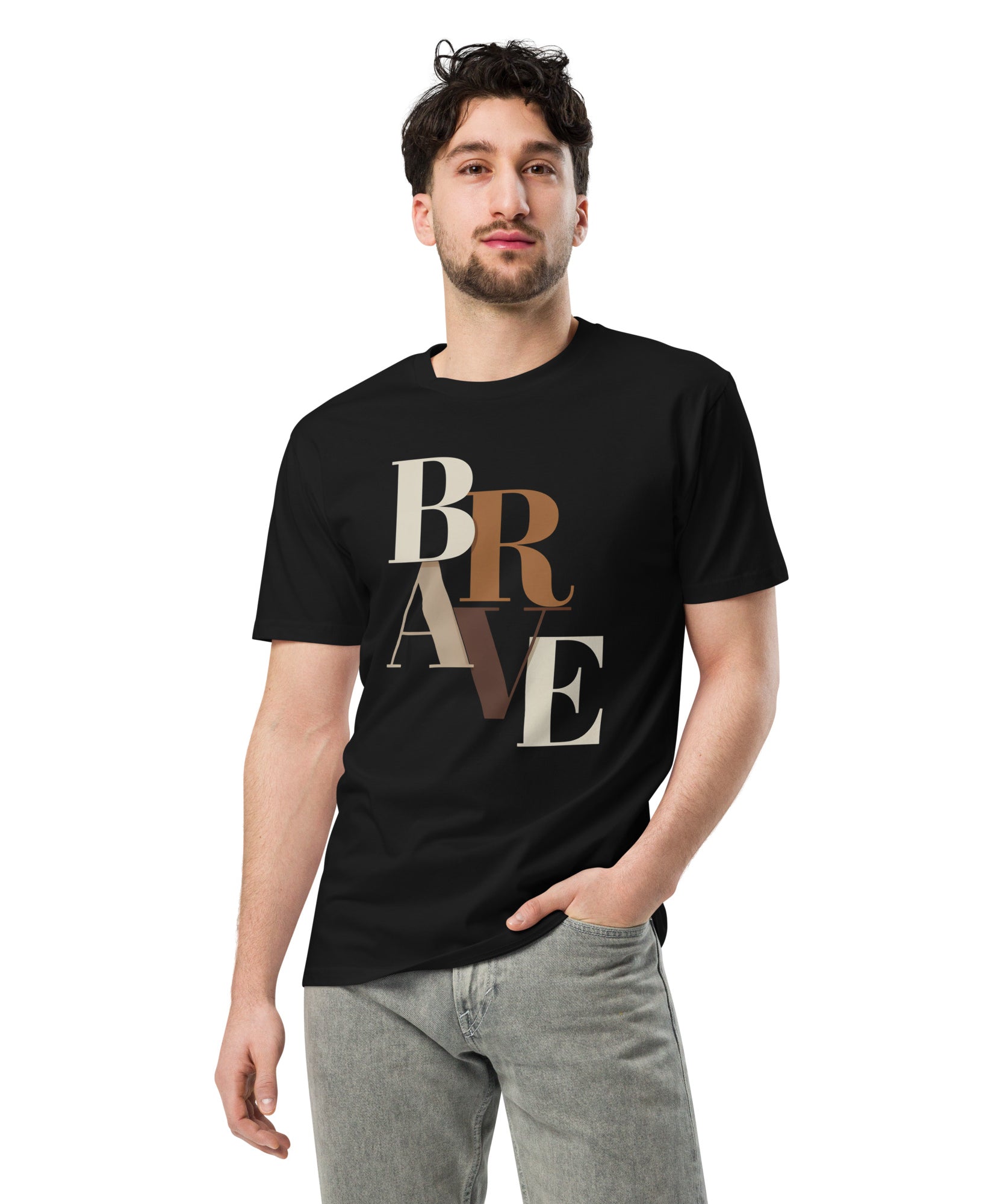 BRAVE Minimalist Neutral Typography Premium T-Shirt | Gallory Hive