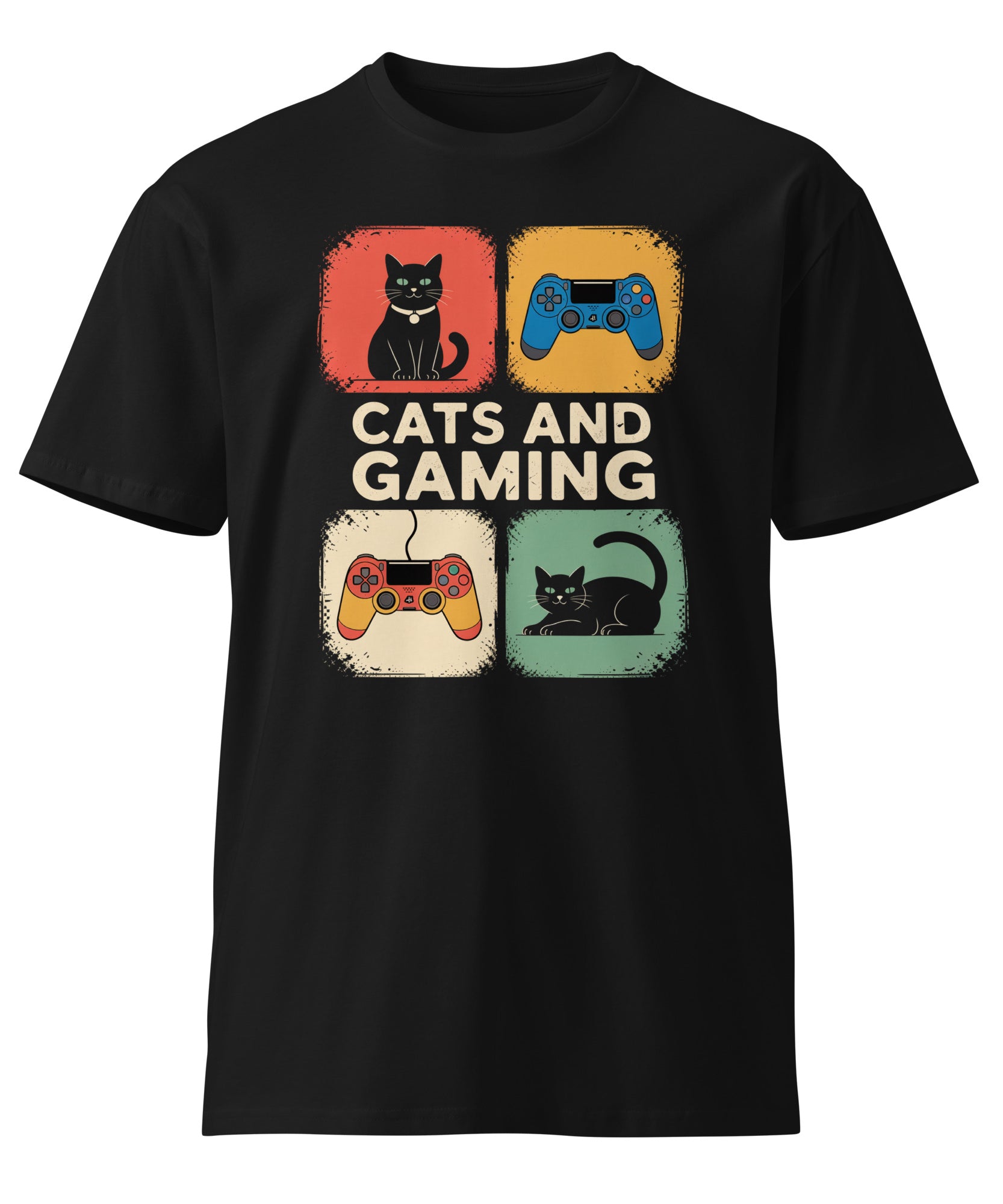 Cats and Gaming Funny Unisex Premium Cotton T-Shirt | Gallory Hive