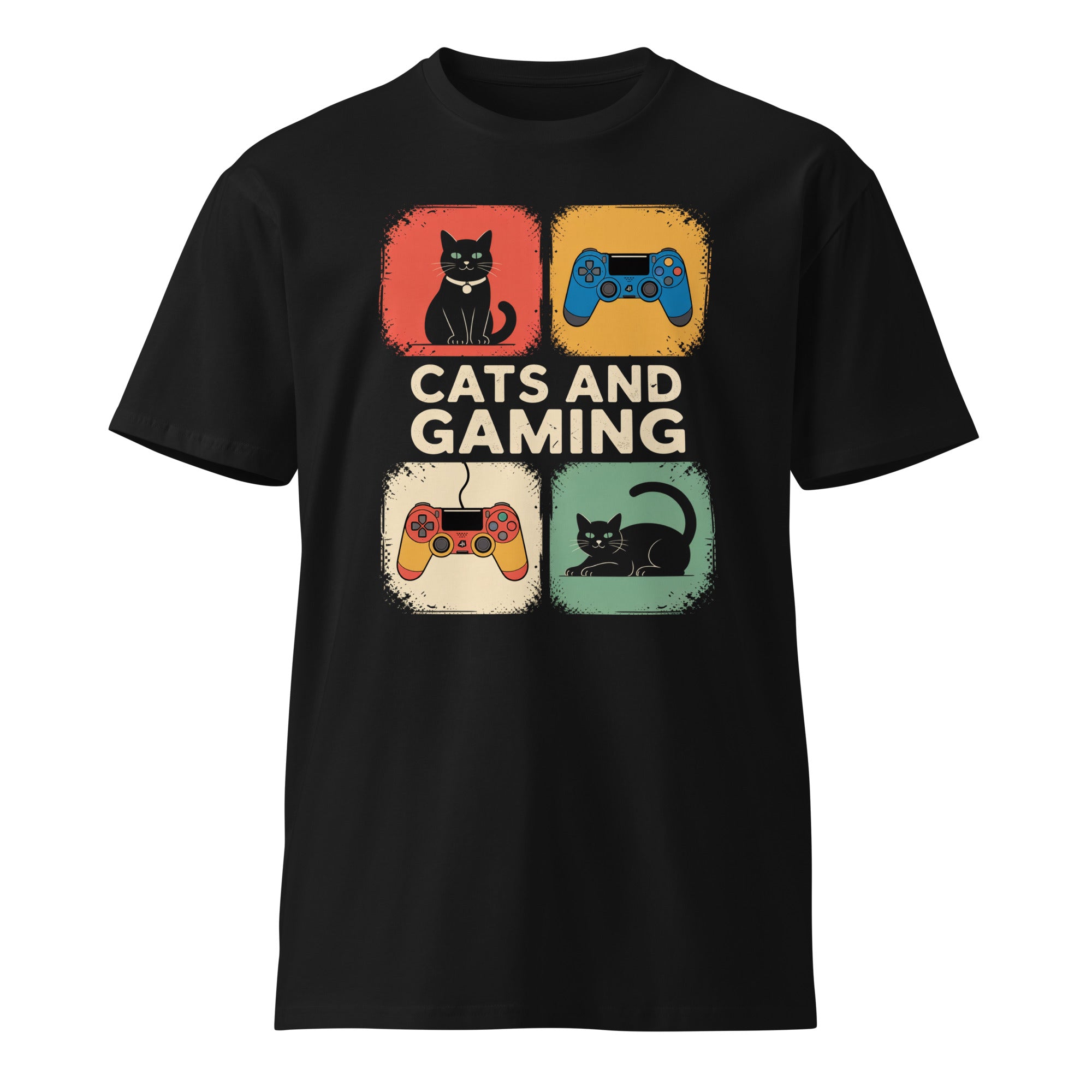 Cats and Gaming Funny Unisex Premium Cotton T-Shirt | Gallory Hive