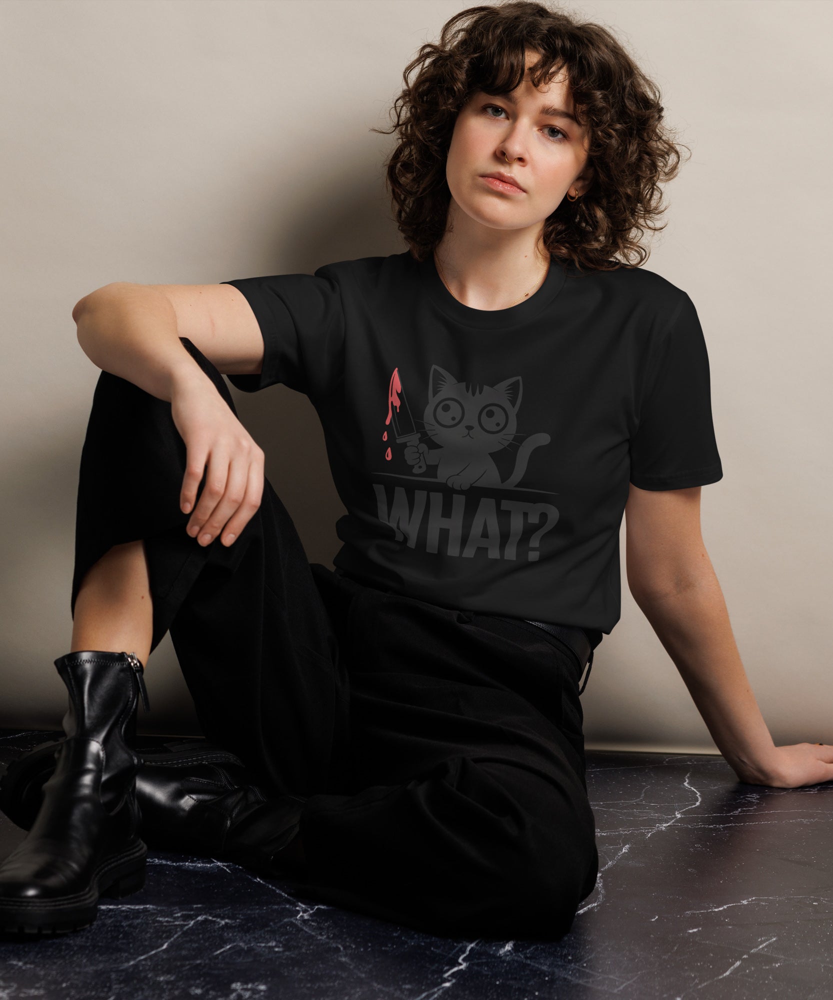Funny Horror Cat What Graphic Unisex Premium T-Shirt | Gallory Hive