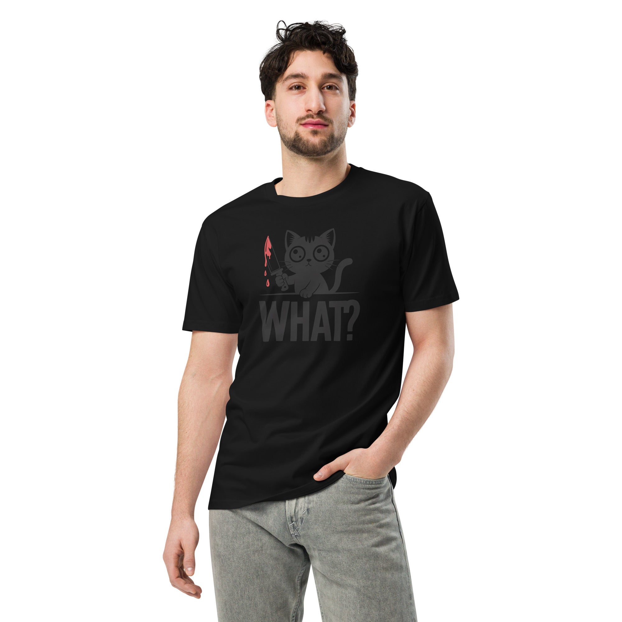 Funny Horror Cat What Graphic Unisex Premium T-Shirt | Gallory Hive