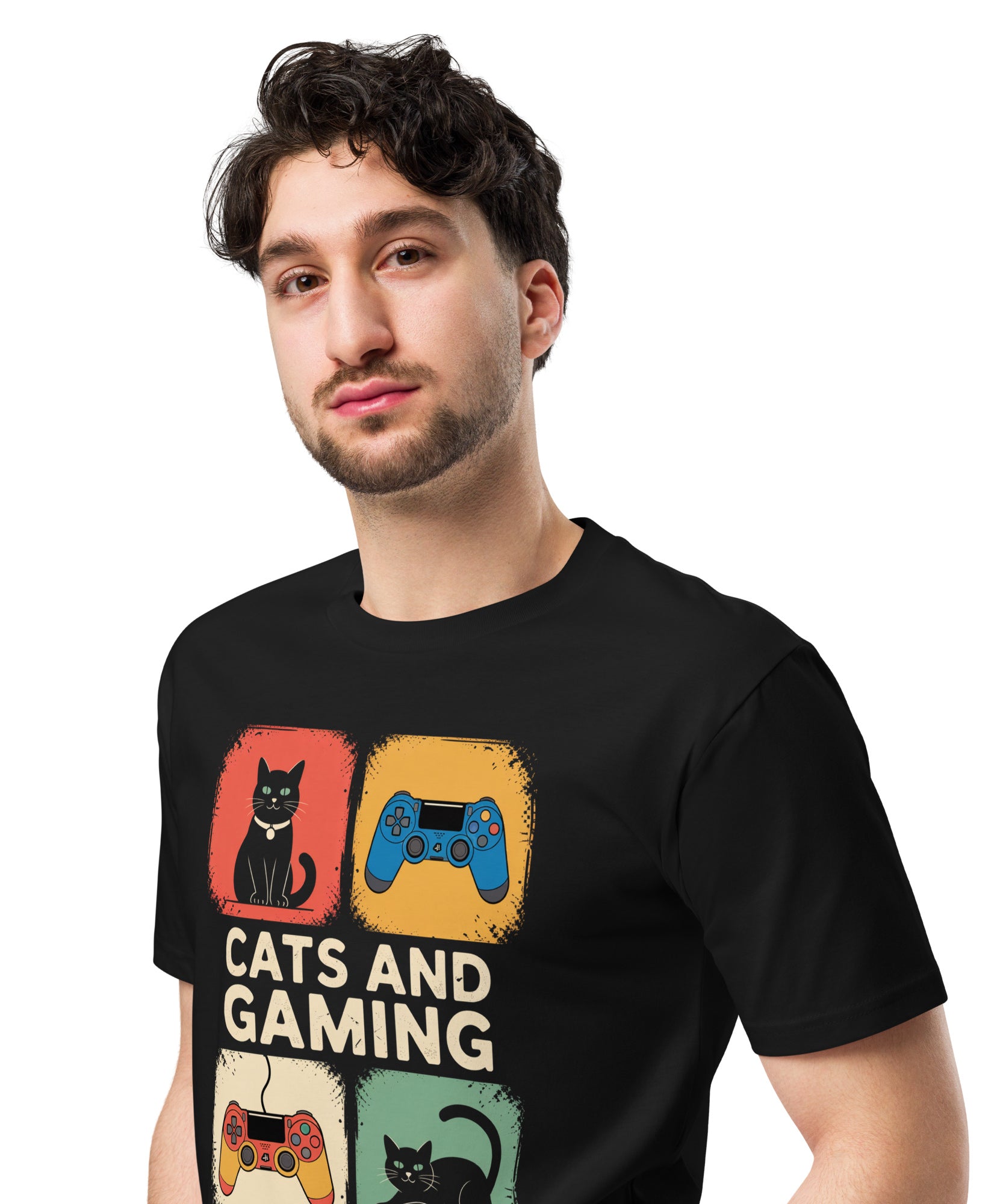 Cats and Gaming Funny Unisex Premium Cotton T-Shirt | Gallory Hive