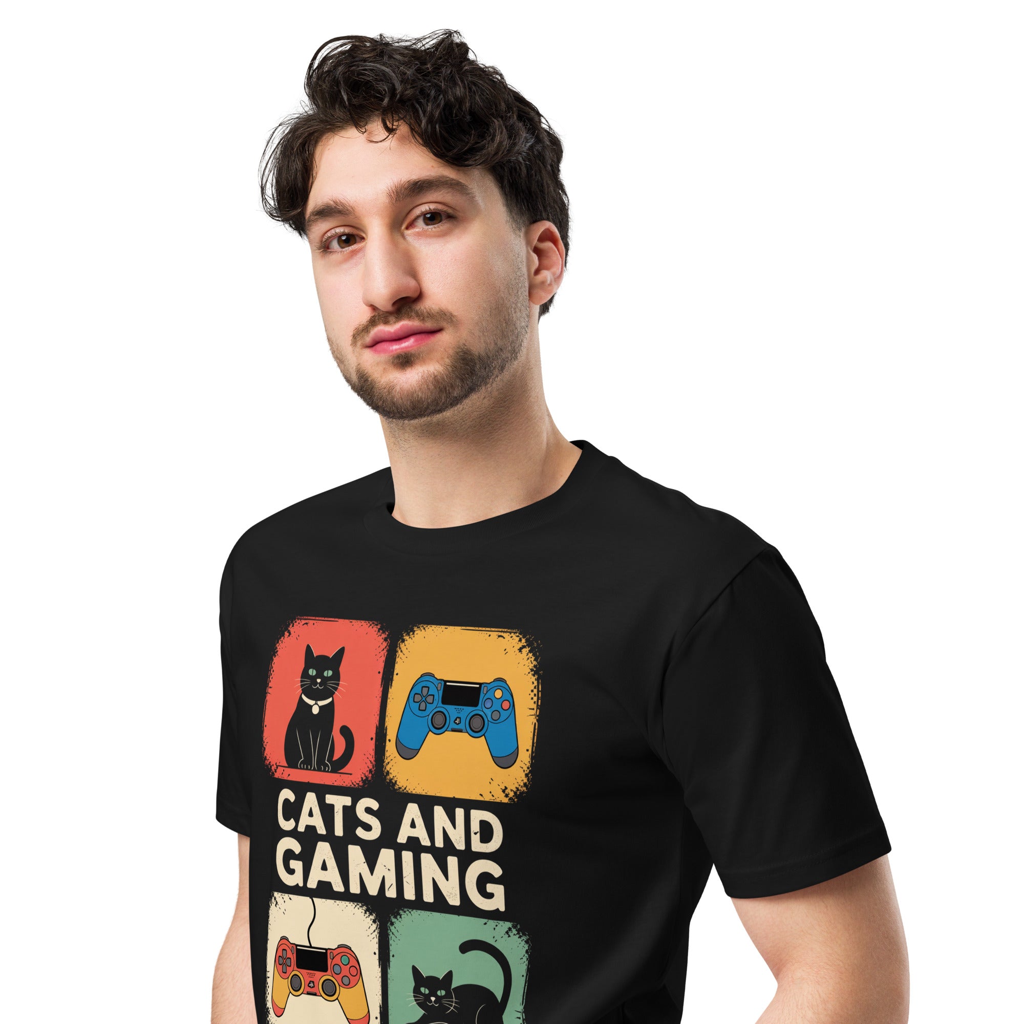 Cats and Gaming Funny Unisex Premium Cotton T-Shirt | Gallory Hive