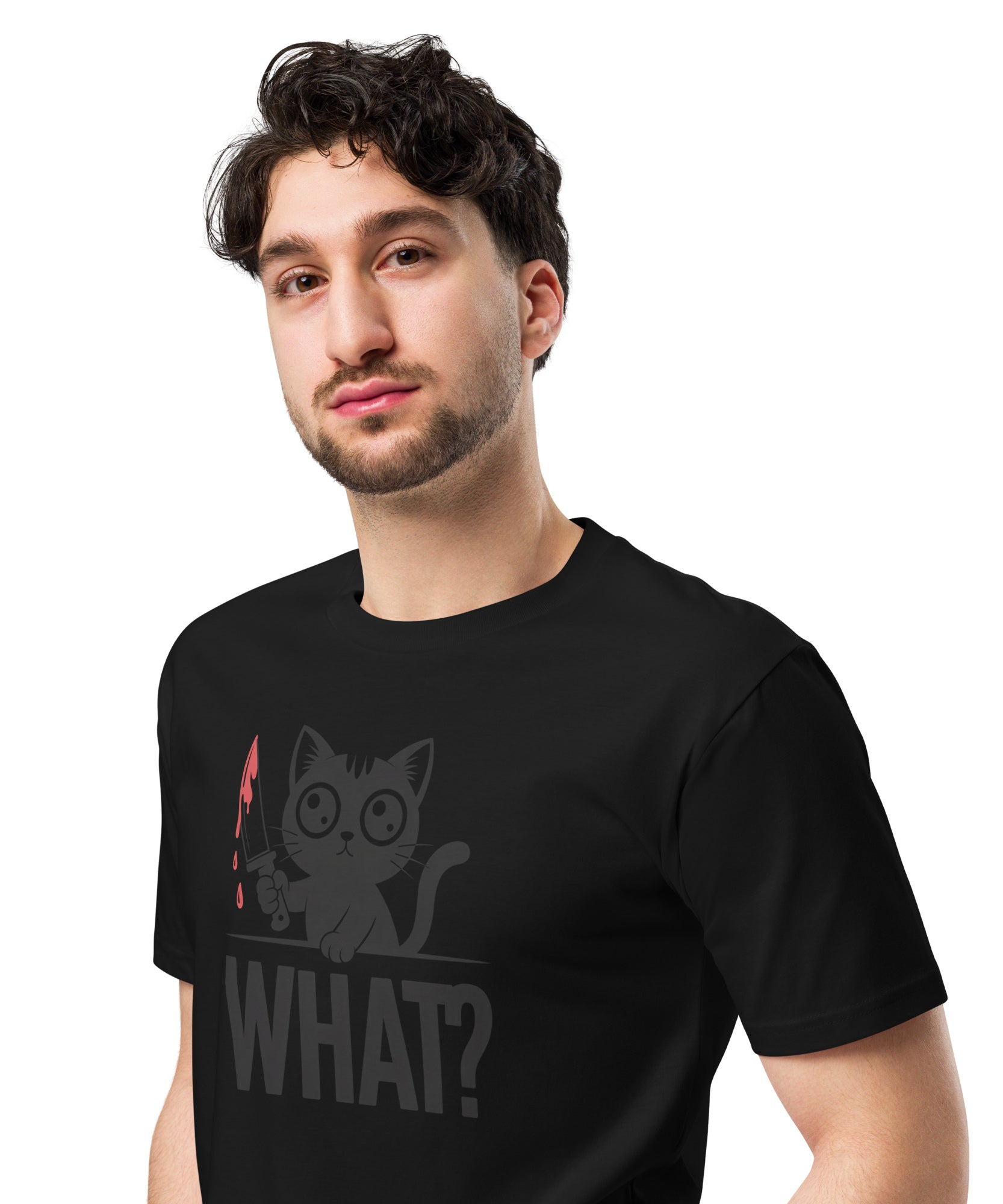 Funny Horror Cat What Graphic Unisex Premium T-Shirt | Gallory Hive