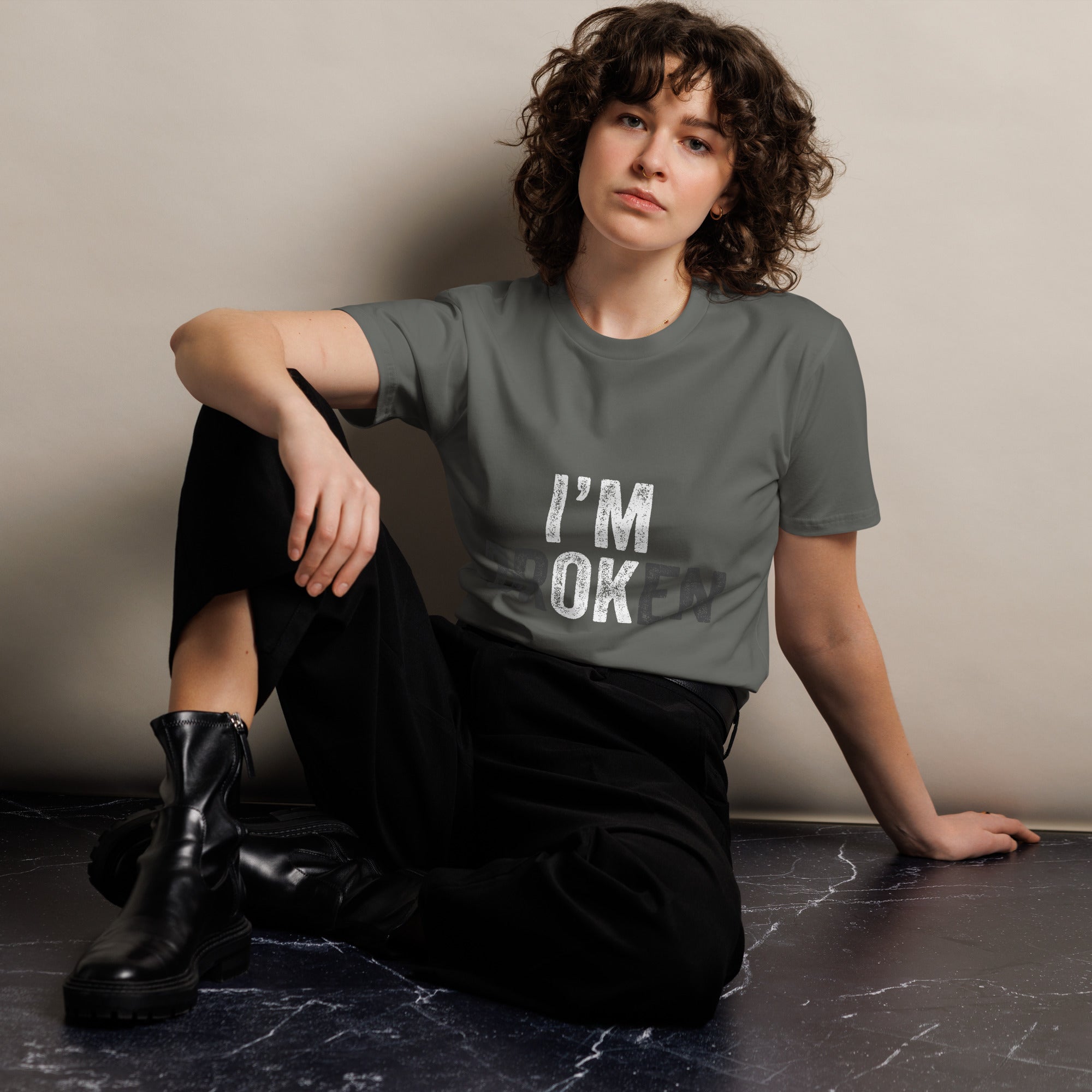 I’m Broken Typography Premium Cotton T-Shirt | Gallory Hive