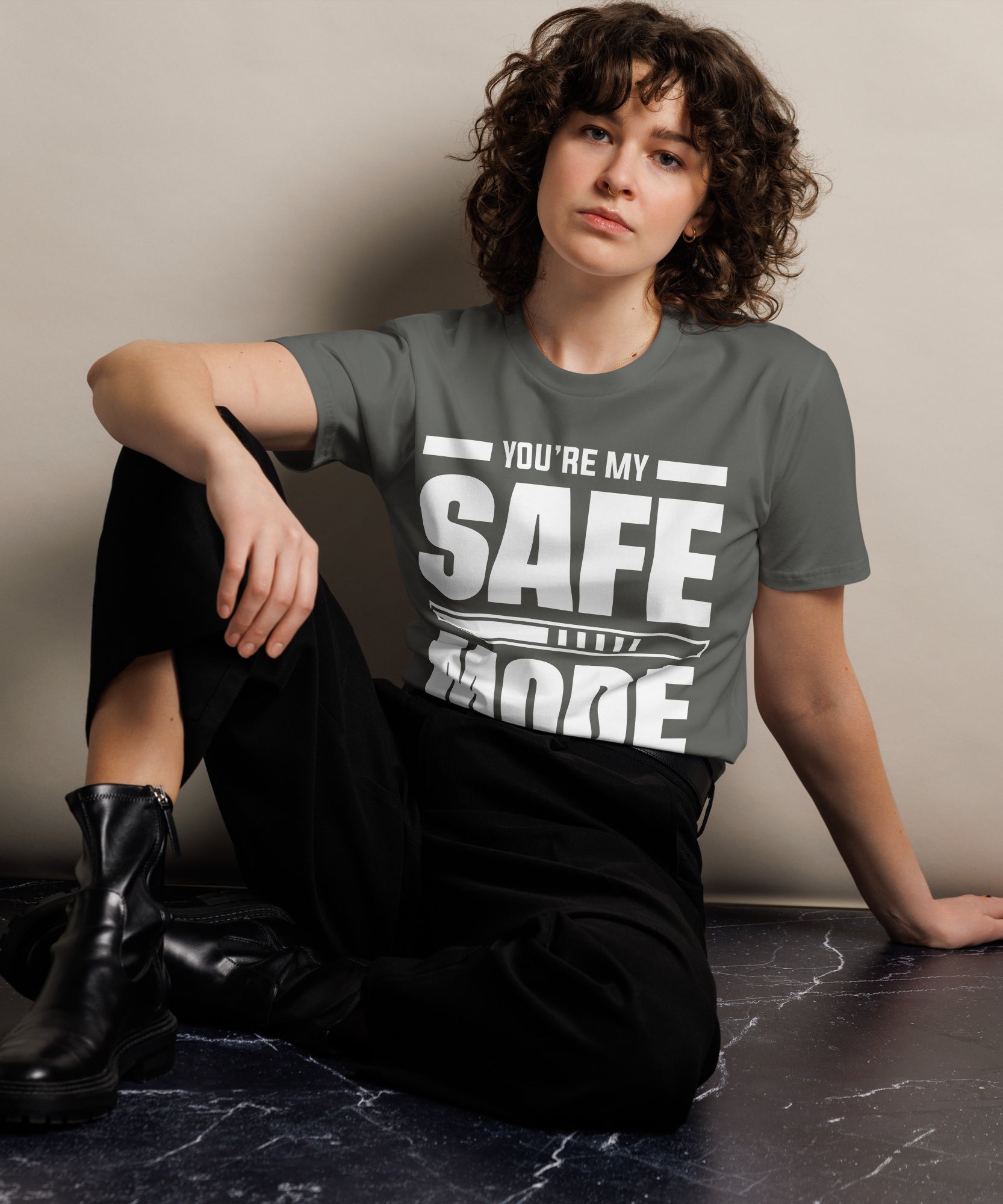 Safe Mode Typography Premium Cotton T-Shirt | Gallory Hive
