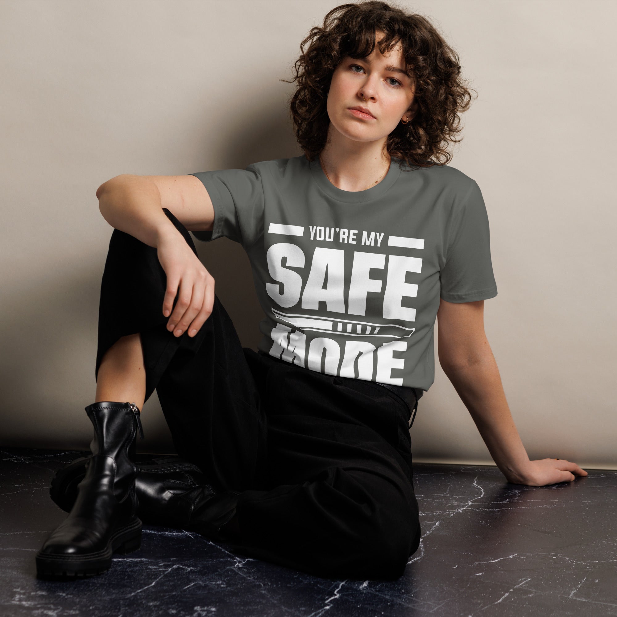 Safe Mode Typography Premium Cotton T-Shirt | Gallory Hive