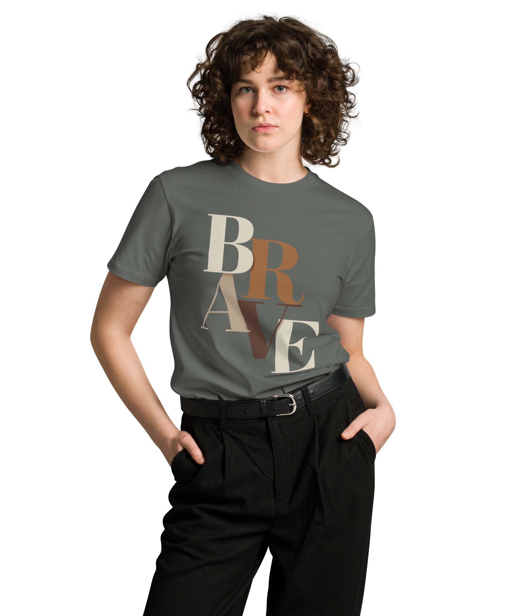 BRAVE Minimalist Neutral Typography Premium T-Shirt | Gallory Hive