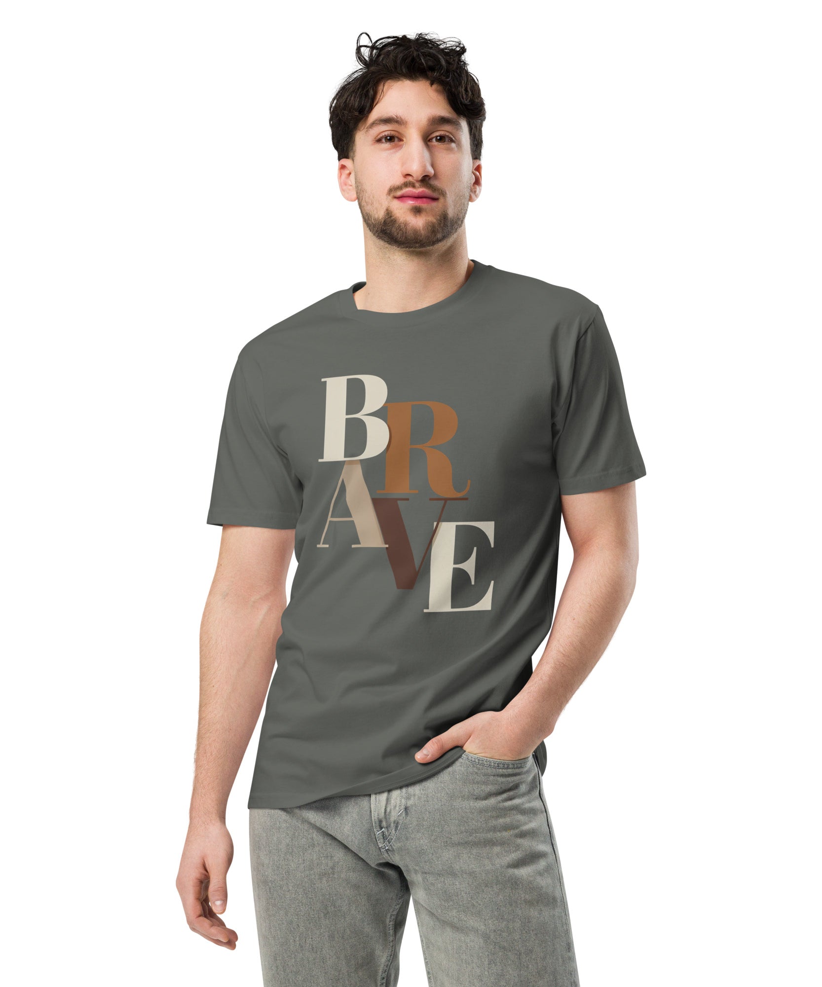BRAVE Minimalist Neutral Typography Premium T-Shirt | Gallory Hive