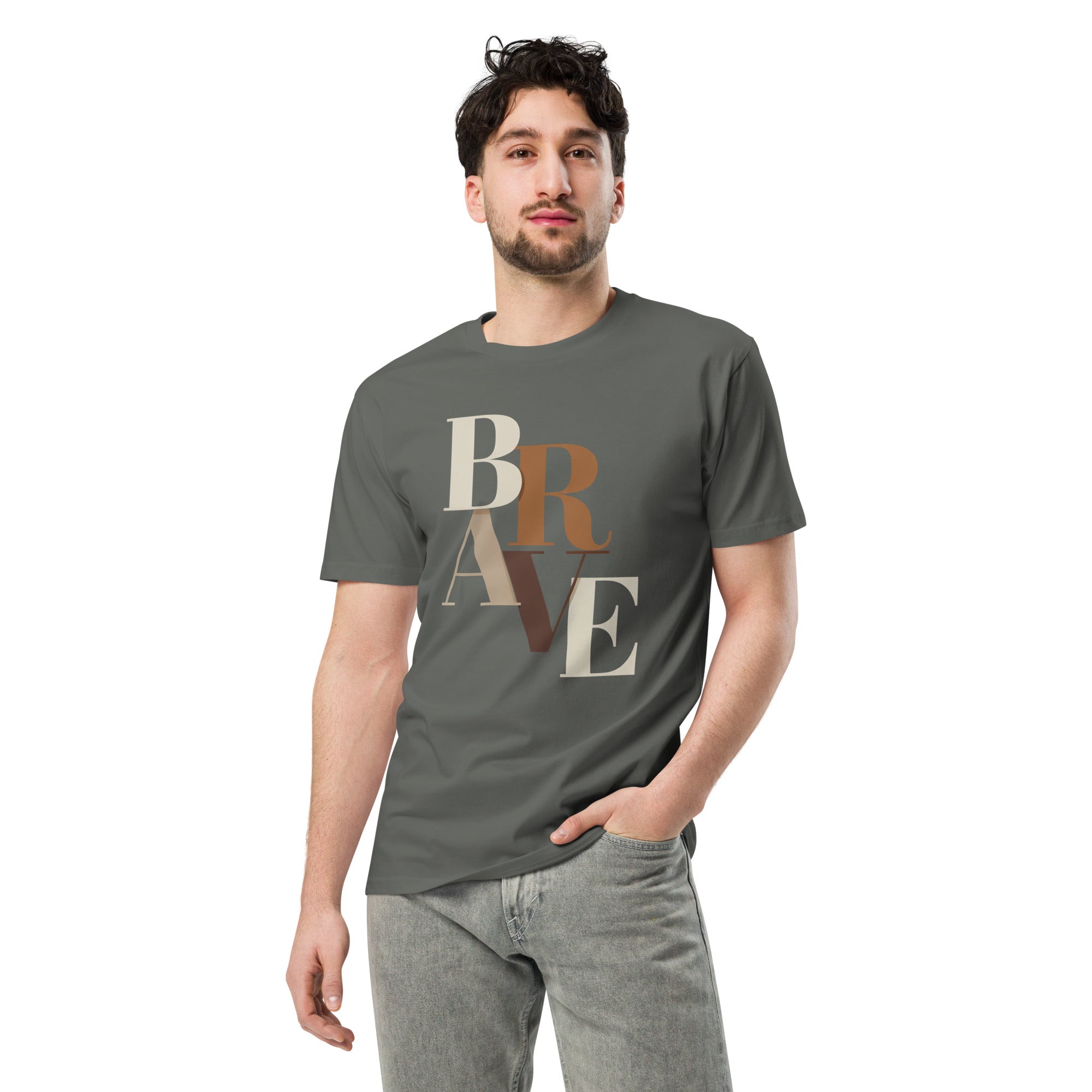 BRAVE Minimalist Neutral Typography Premium T-Shirt | Gallory Hive