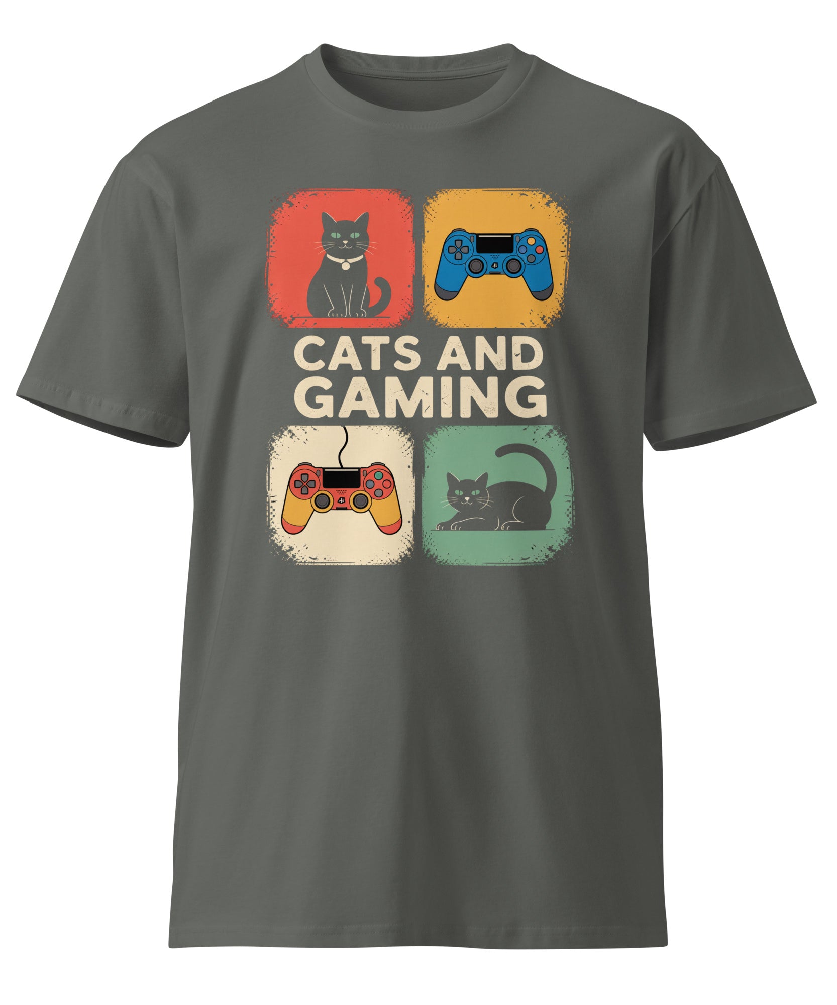 Cats and Gaming Funny Unisex Premium Cotton T-Shirt | Gallory Hive
