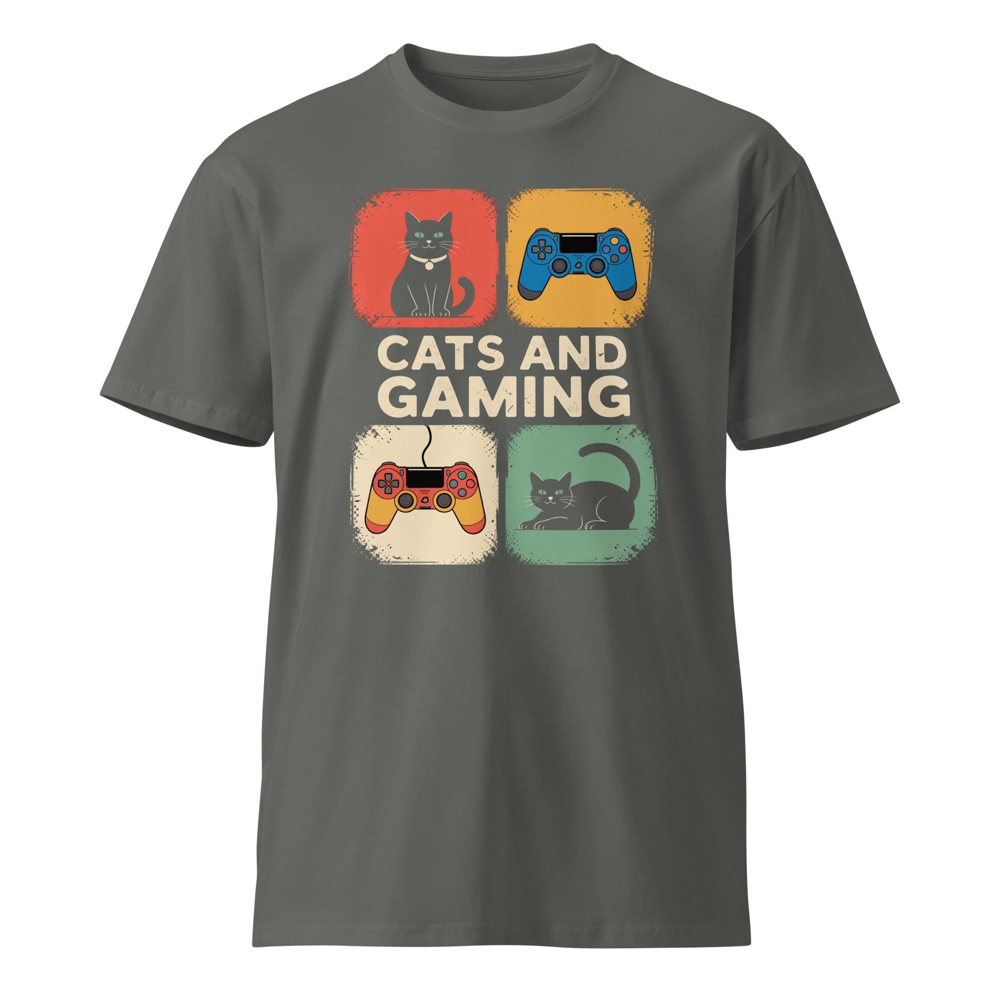 Cats and Gaming Funny Unisex Premium Cotton T-Shirt | Gallory Hive