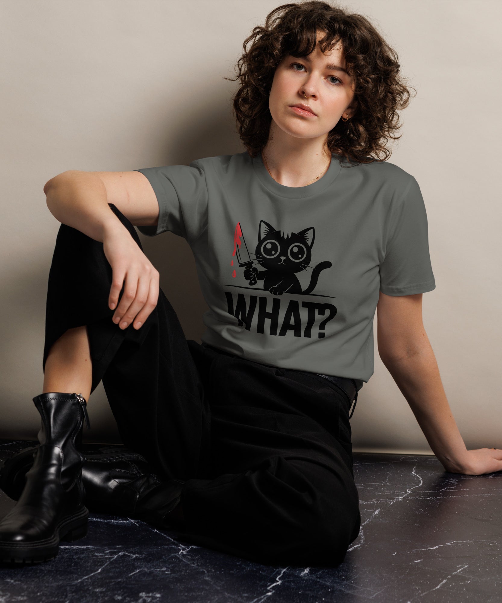 Funny Horror Cat What Graphic Unisex Premium T-Shirt | Gallory Hive