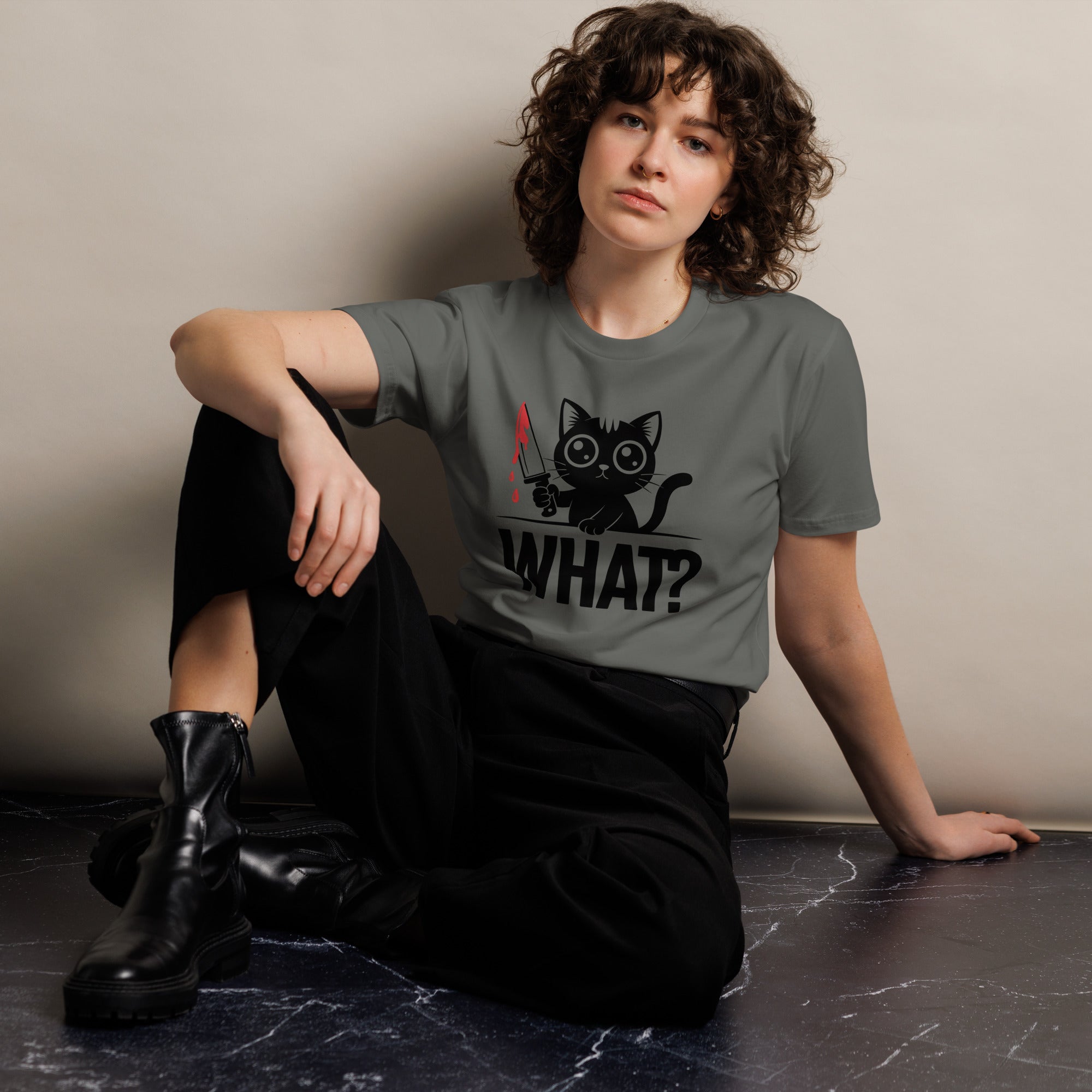 Funny Horror Cat What Graphic Unisex Premium T-Shirt | Gallory Hive