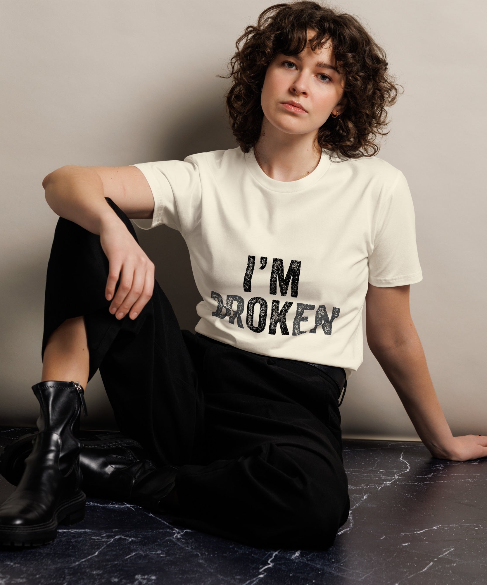 I’m Broken Typography Premium Cotton T-Shirt | Gallory Hive