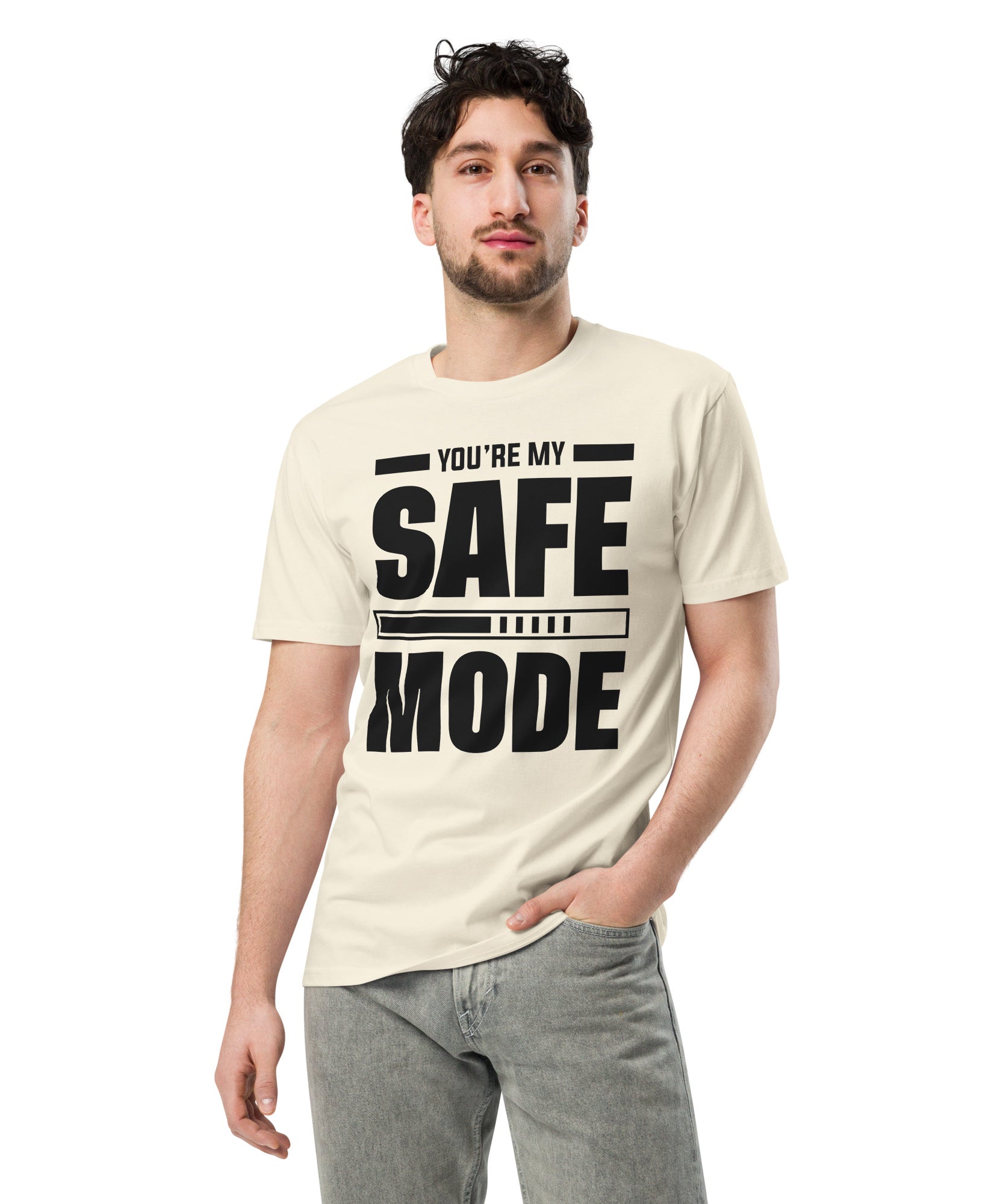 Safe Mode Typography Premium Cotton T-Shirt | Gallory Hive