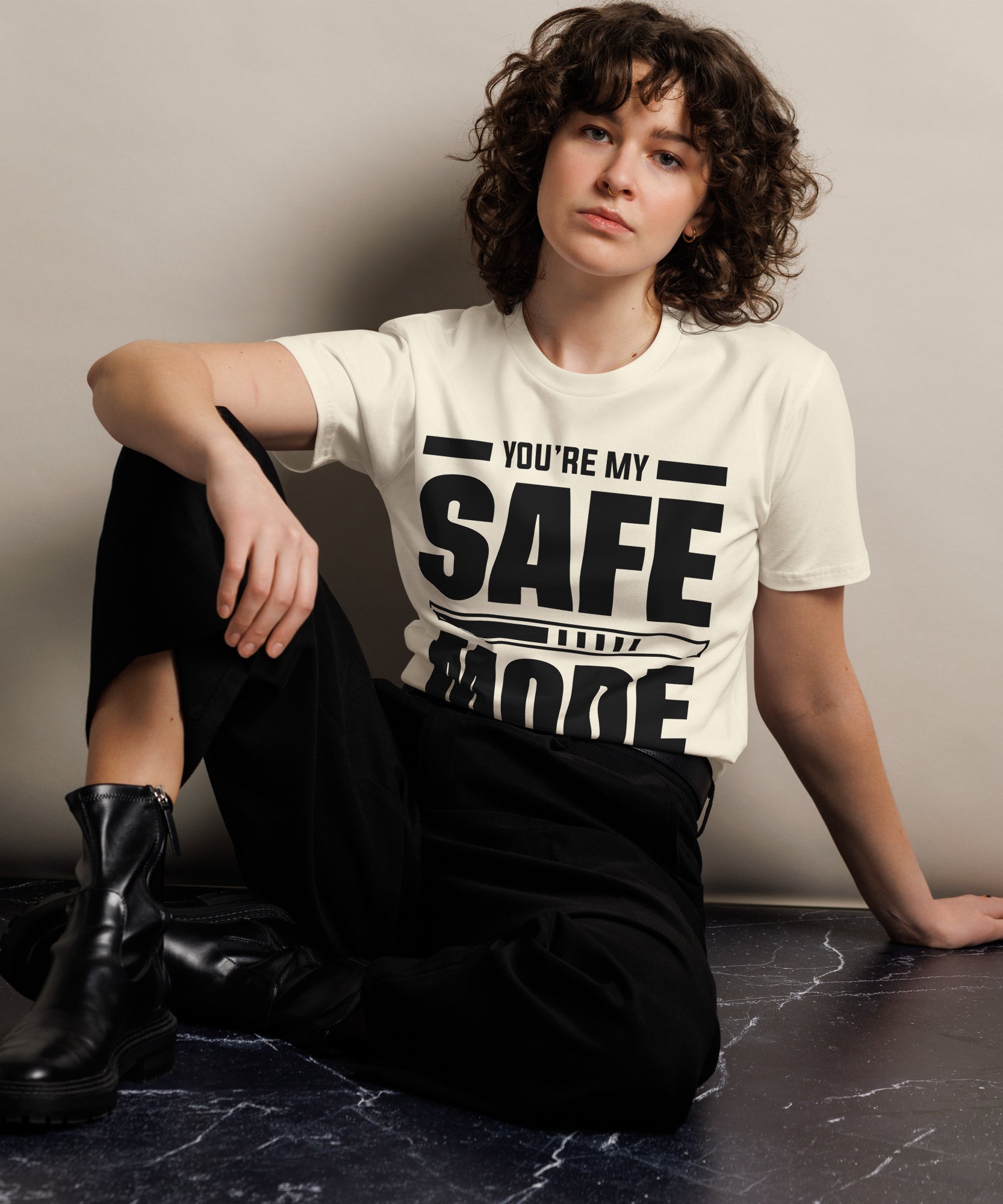 Safe Mode Typography Premium Cotton T-Shirt | Gallory Hive