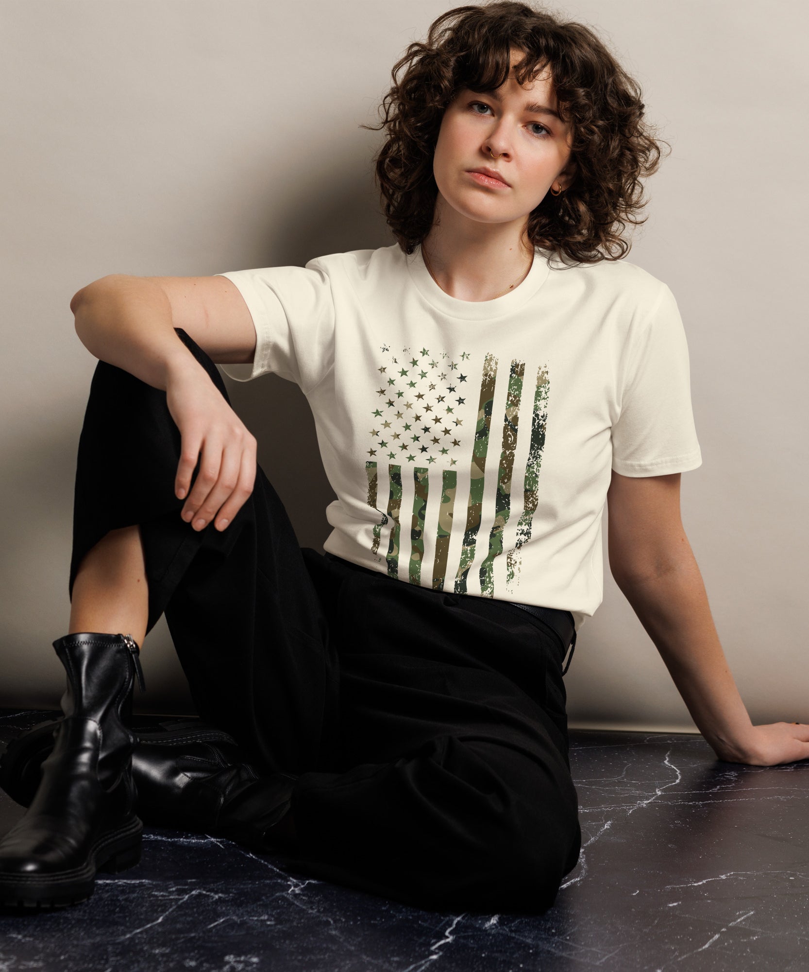 Military Style USA Flag Premium Cotton T-Shirt | Gallory Hive