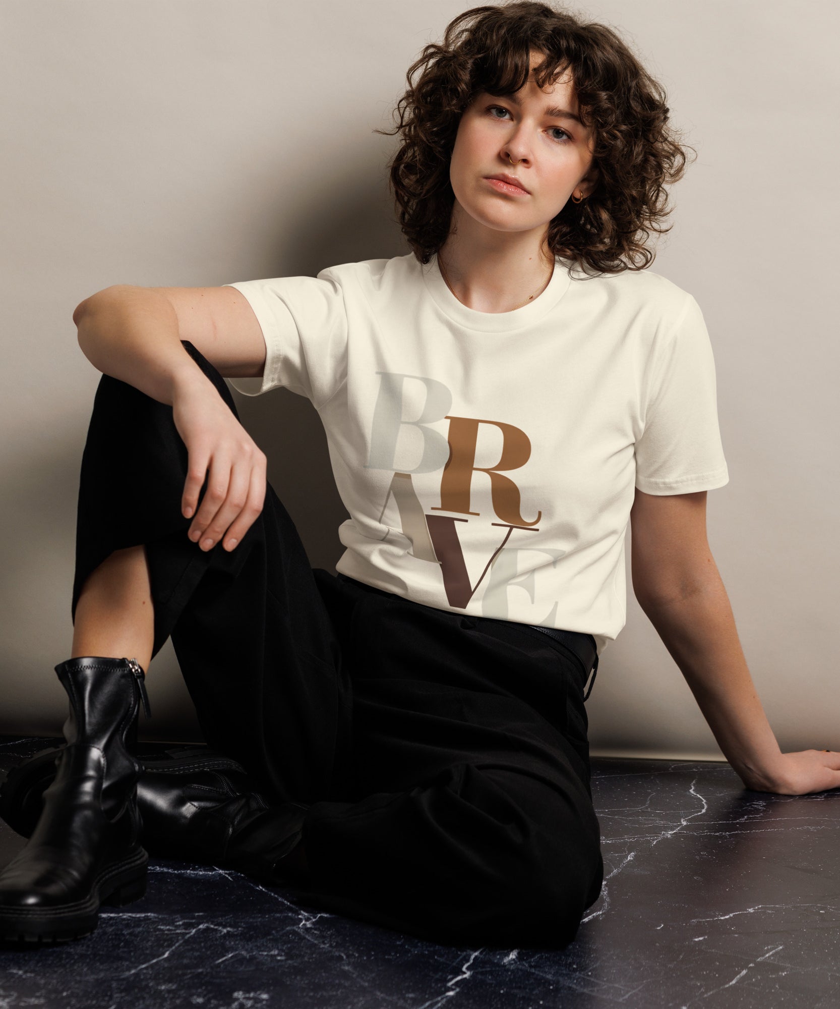 BRAVE Minimalist Neutral Typography Premium T-Shirt | Gallory Hive