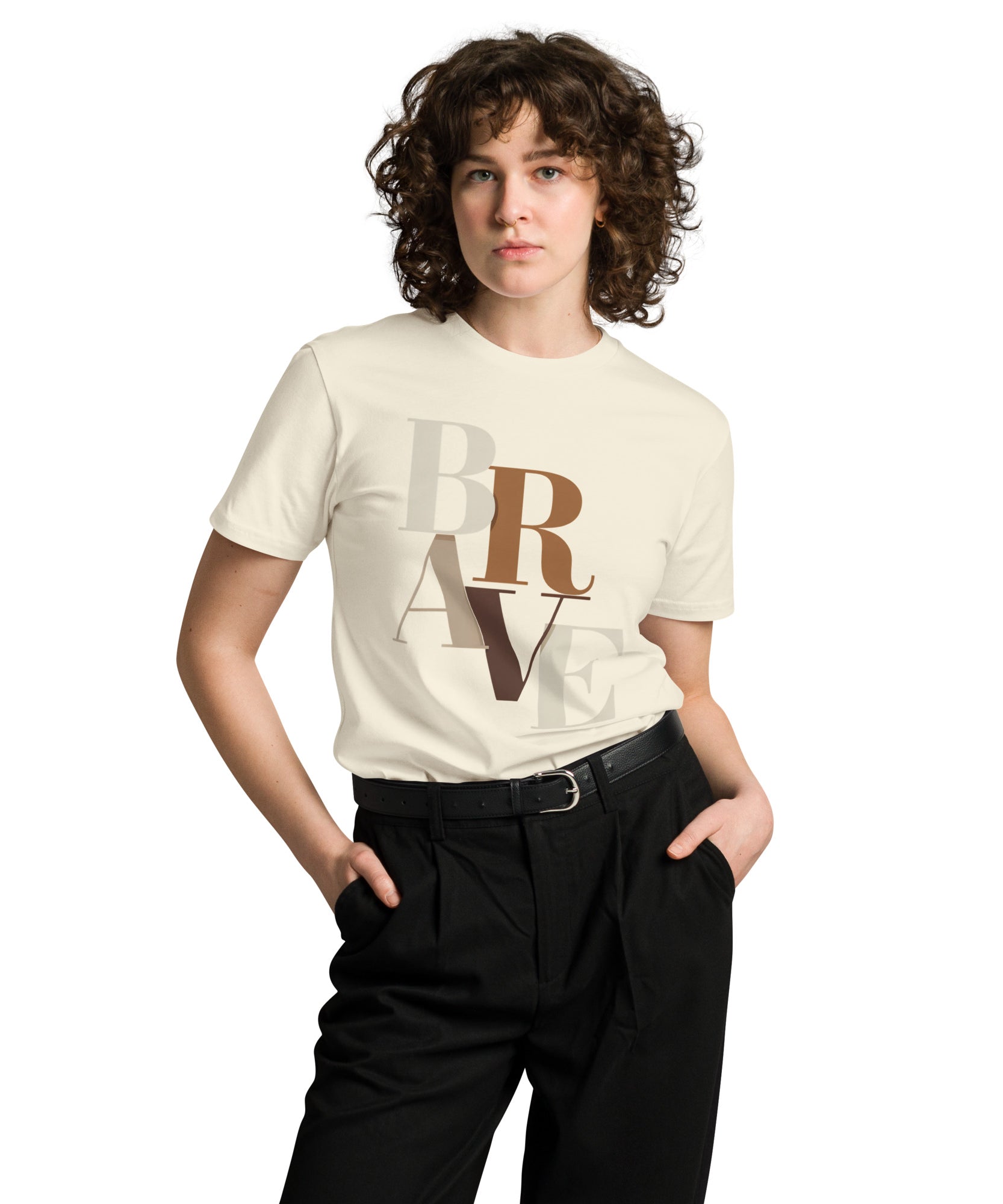 BRAVE Minimalist Neutral Typography Premium T-Shirt | Gallory Hive