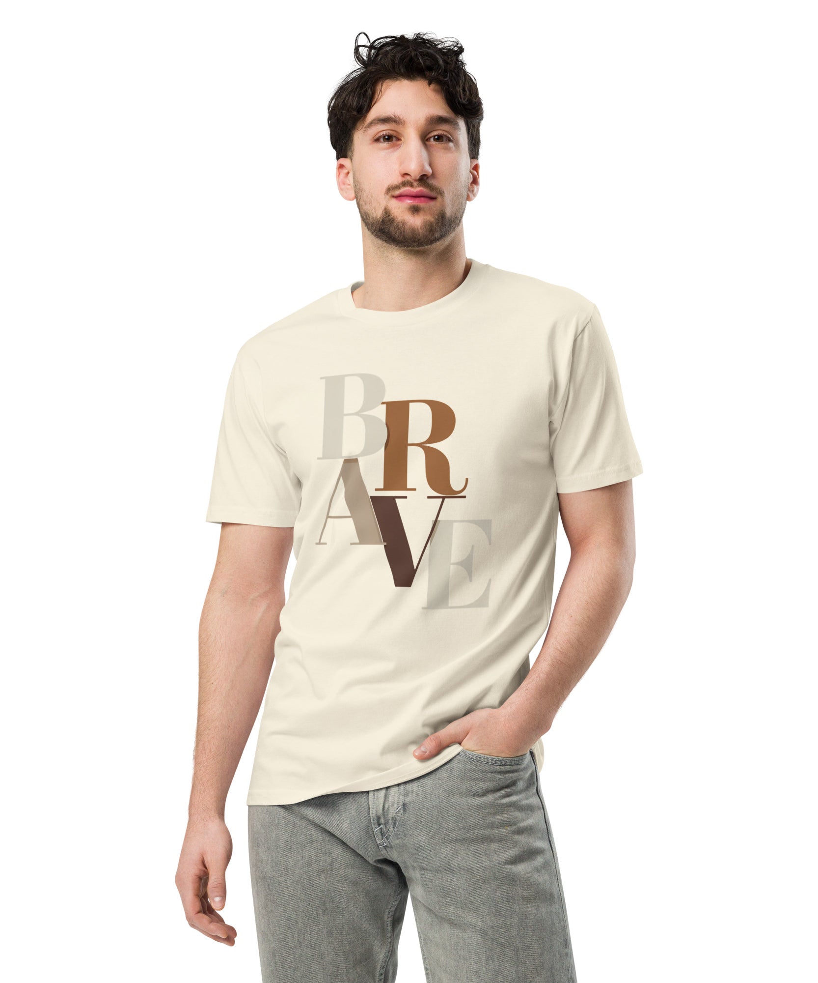 BRAVE Minimalist Neutral Typography Premium T-Shirt | Gallory Hive