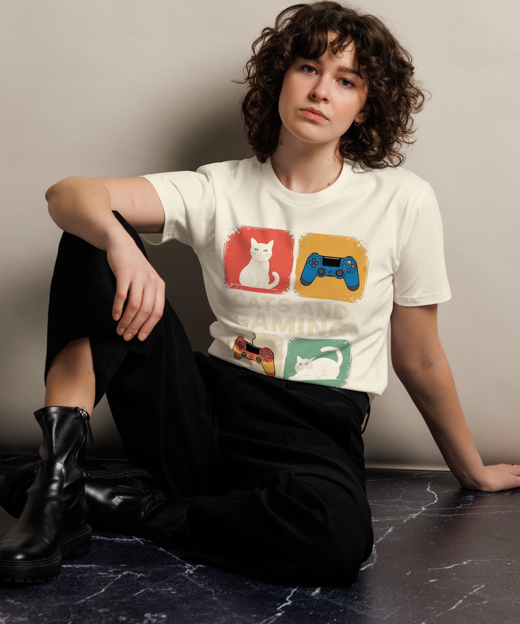 Cats and Gaming Funny Unisex Premium Cotton T-Shirt | Gallory Hive
