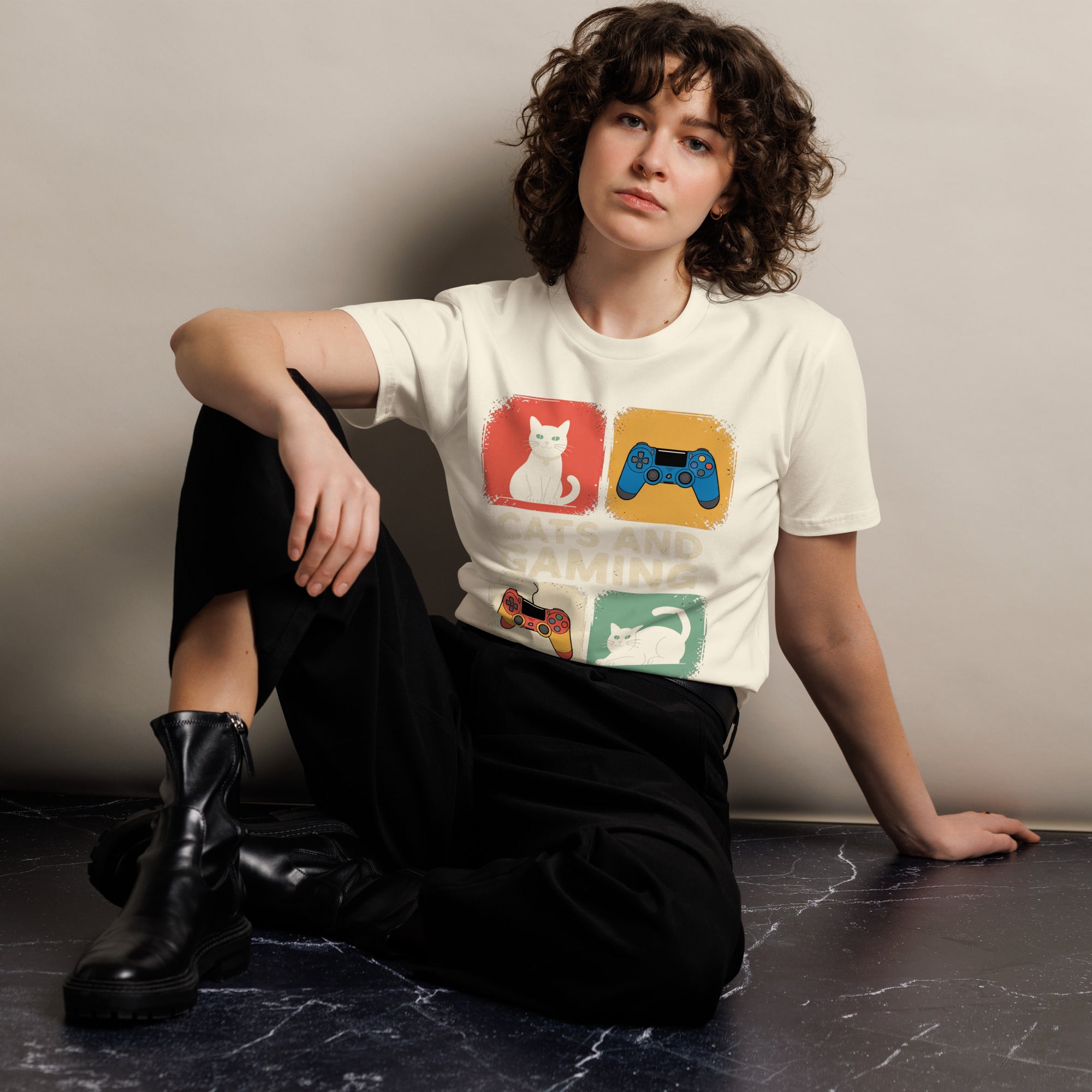 Cats and Gaming Funny Unisex Premium Cotton T-Shirt | Gallory Hive