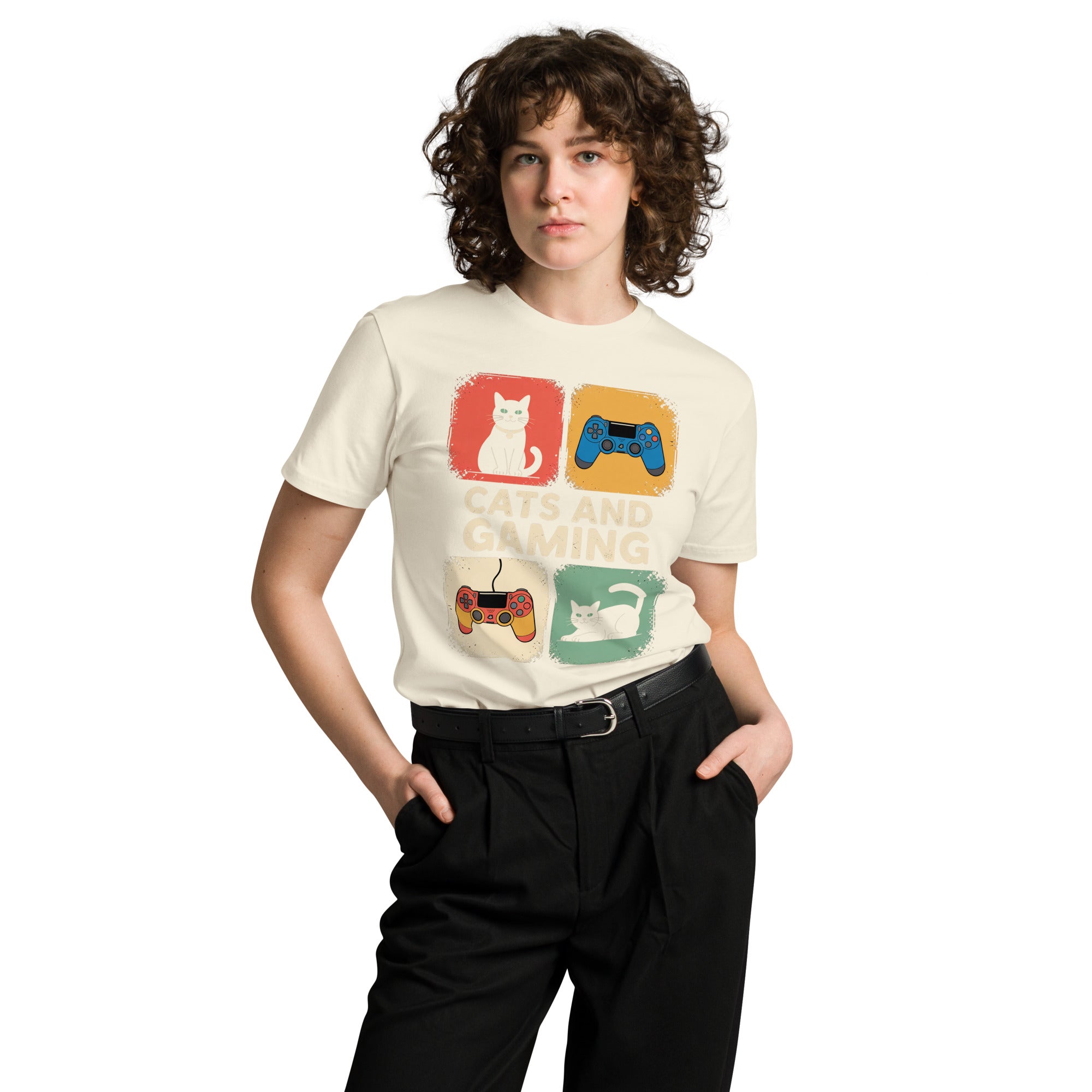 Cats and Gaming Funny Unisex Premium Cotton T-Shirt | Gallory Hive