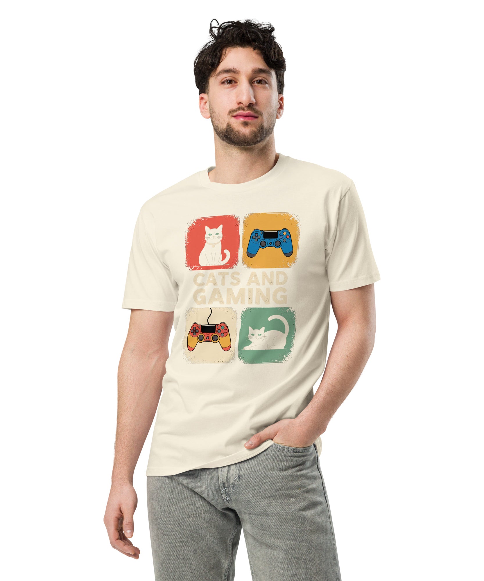 Cats and Gaming Funny Unisex Premium Cotton T-Shirt | Gallory Hive
