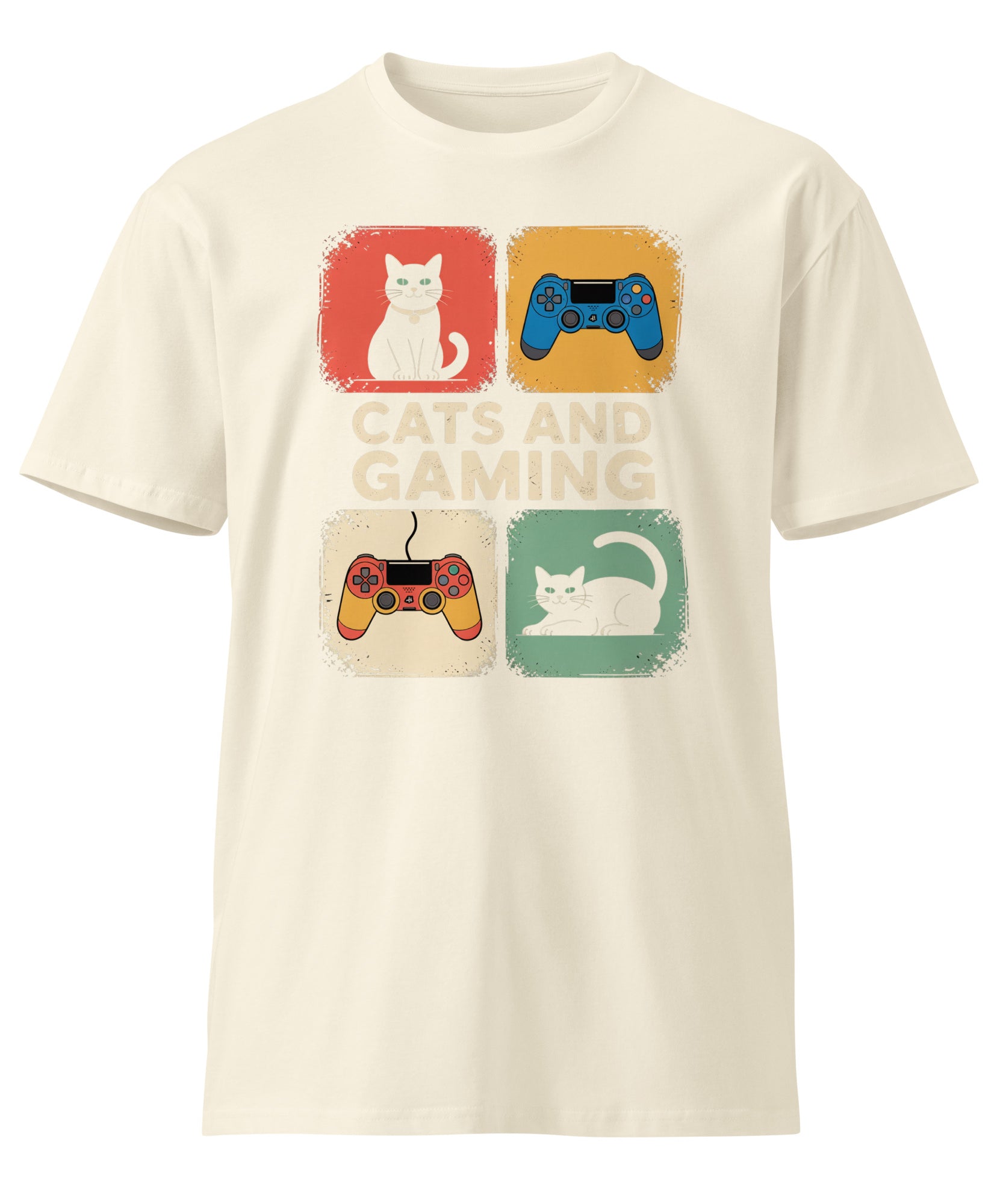 Cats and Gaming Funny Unisex Premium Cotton T-Shirt | Gallory Hive
