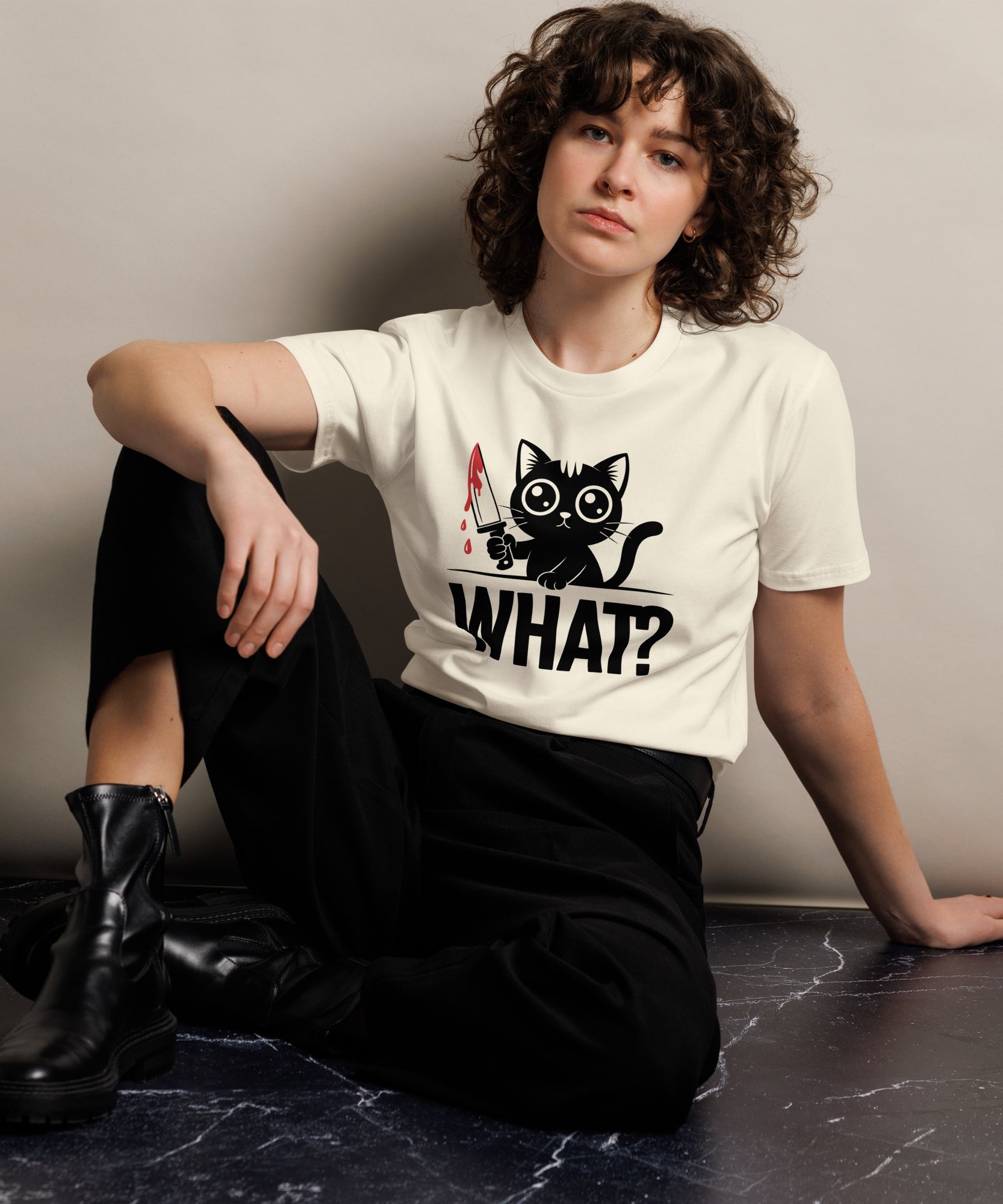 Funny Horror Cat What Graphic Unisex Premium T-Shirt | Gallory Hive