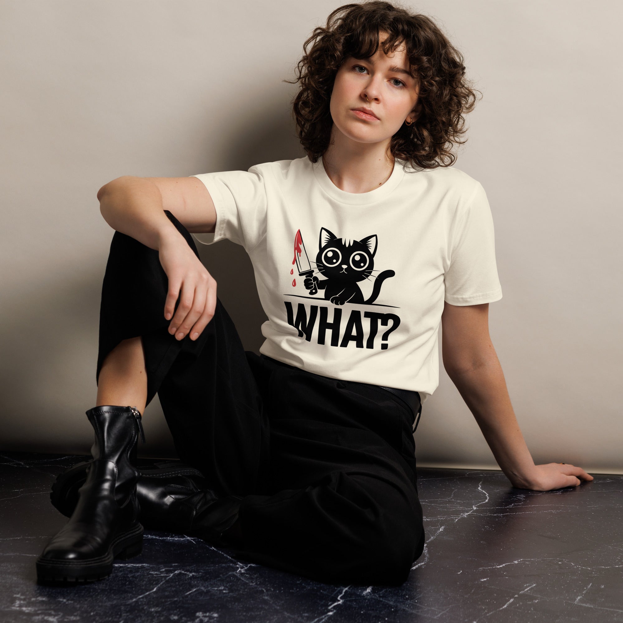Funny Horror Cat What Graphic Unisex Premium T-Shirt | Gallory Hive
